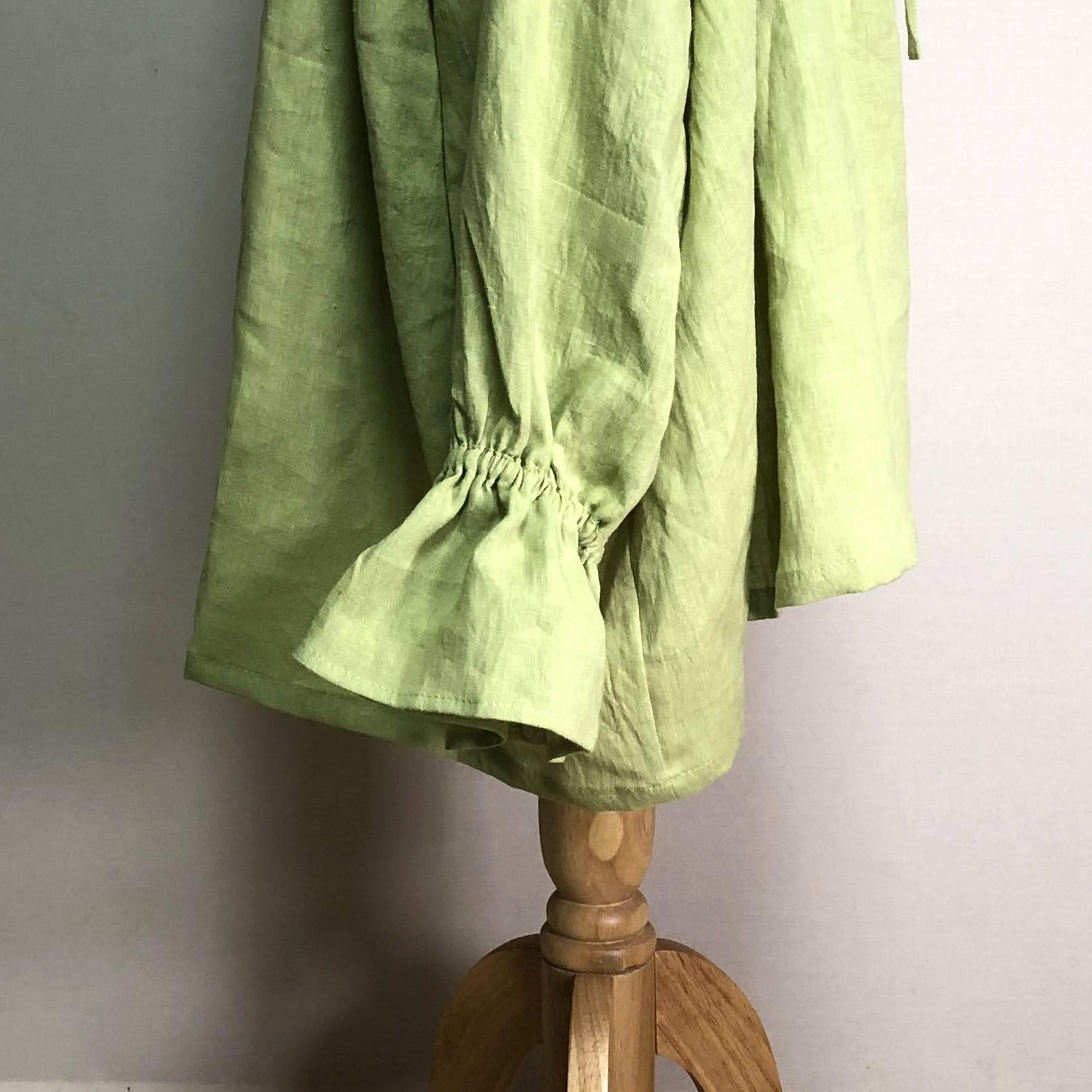 キーネックフリルブラウス【ナチュラルリネン ライト】◆ライム◆フリーサイズ(リネン100%) | 9枚目