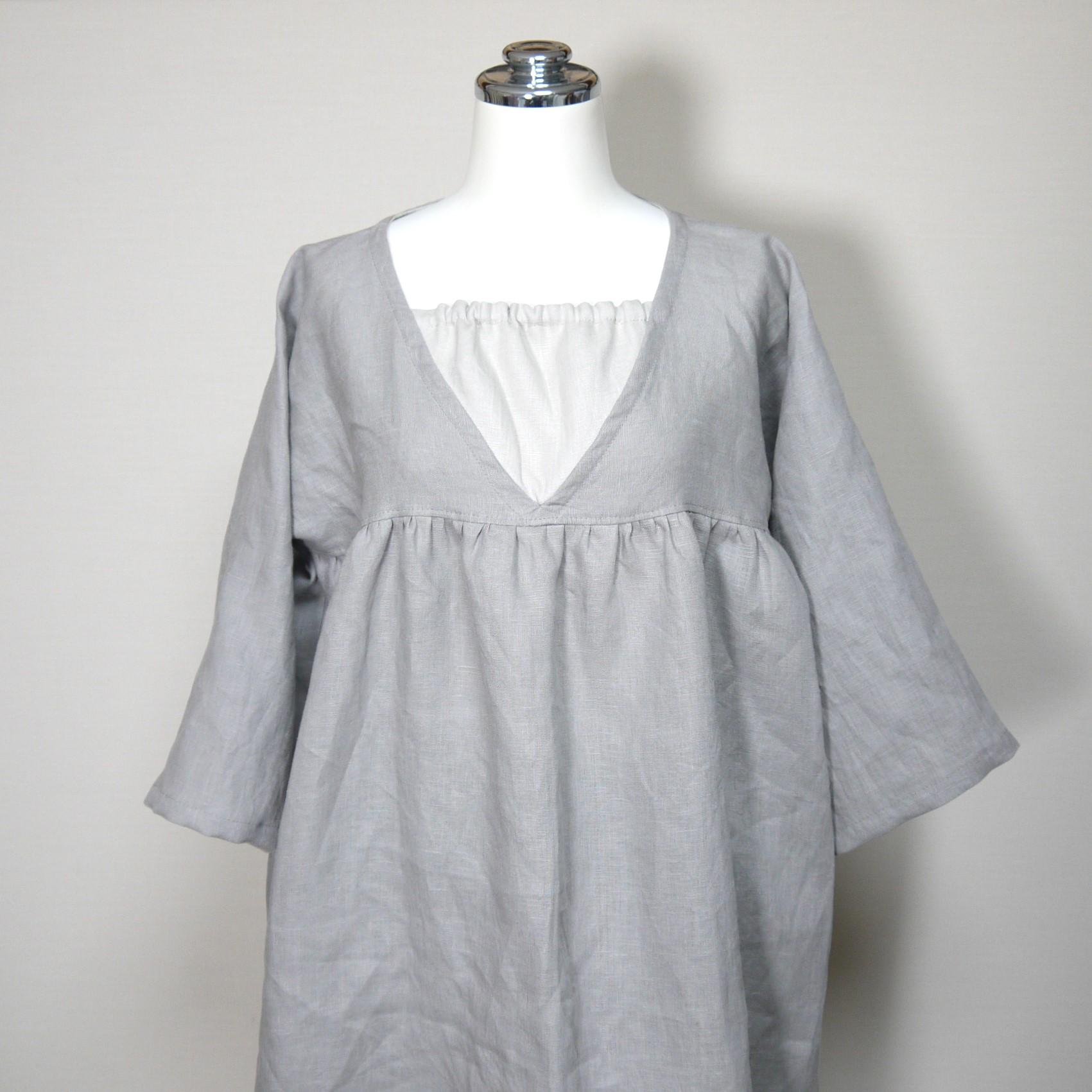 カラーリネン◆大人ガーリーチュニック◆グレージュ◆フリーサイズ(中厚、リネン100%) | 4枚目