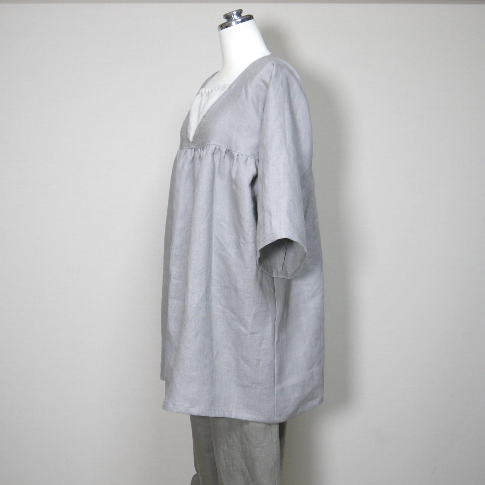 カラーリネン◆大人ガーリーチュニック◆グレージュ◆フリーサイズ(中厚、リネン100%) | 6枚目