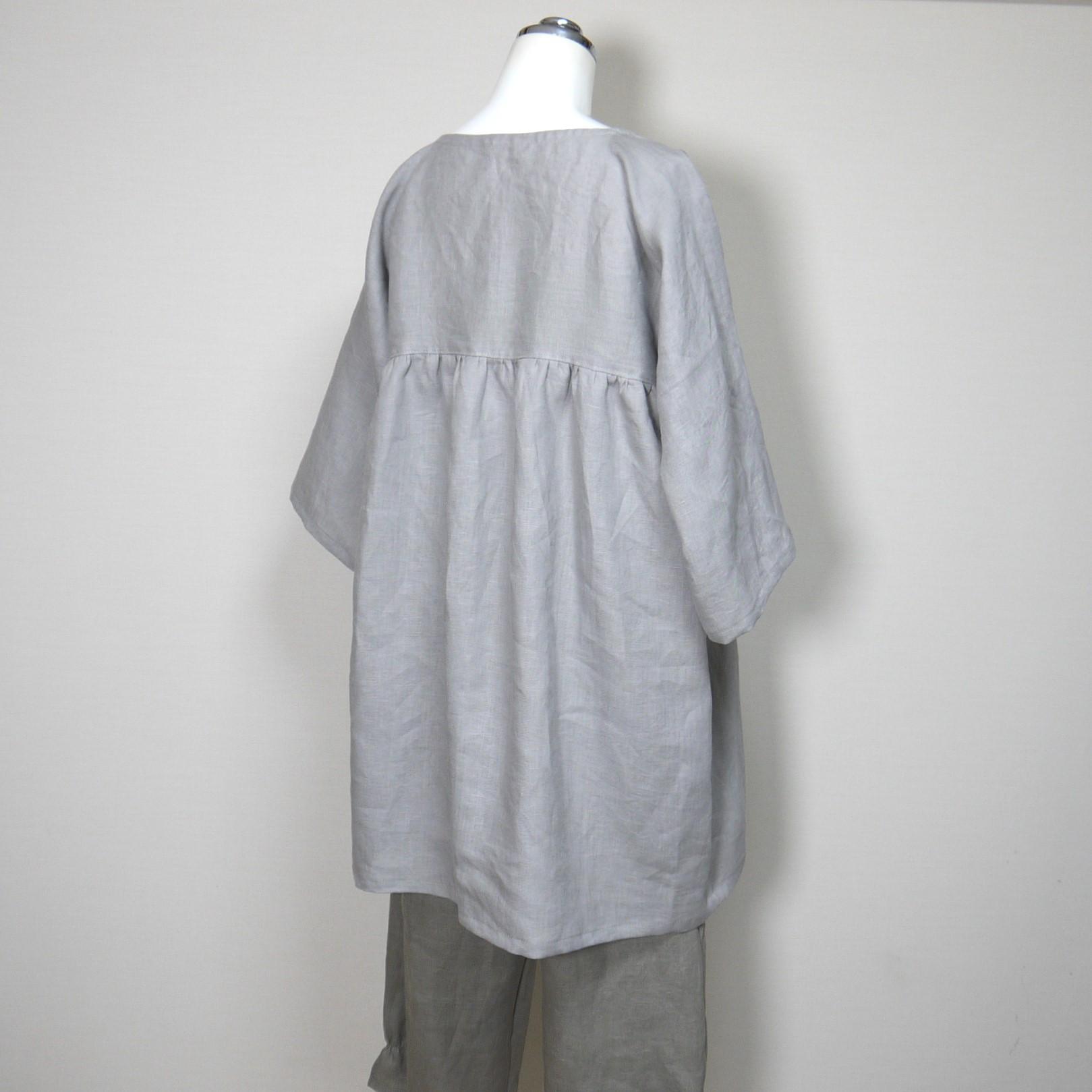 カラーリネン◆大人ガーリーチュニック◆グレージュ◆フリーサイズ(中厚、リネン100%) | 7枚目