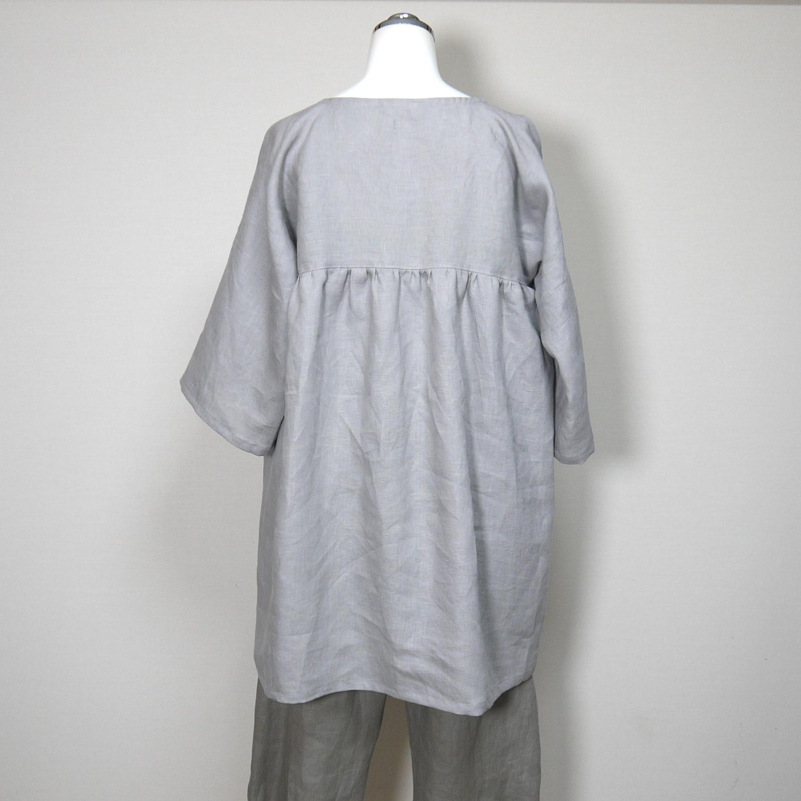 カラーリネン◆大人ガーリーチュニック◆グレージュ◆フリーサイズ(中厚、リネン100%) | 8枚目