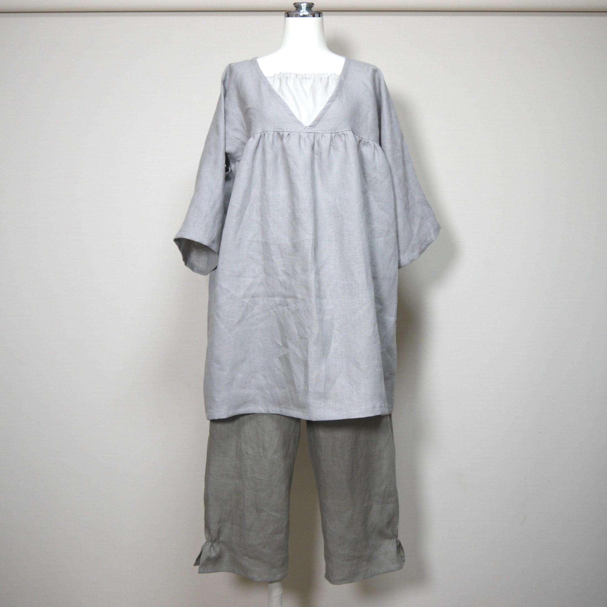 カラーリネン◆大人ガーリーチュニック◆グレージュ◆フリーサイズ(中厚、リネン100%) | 9枚目