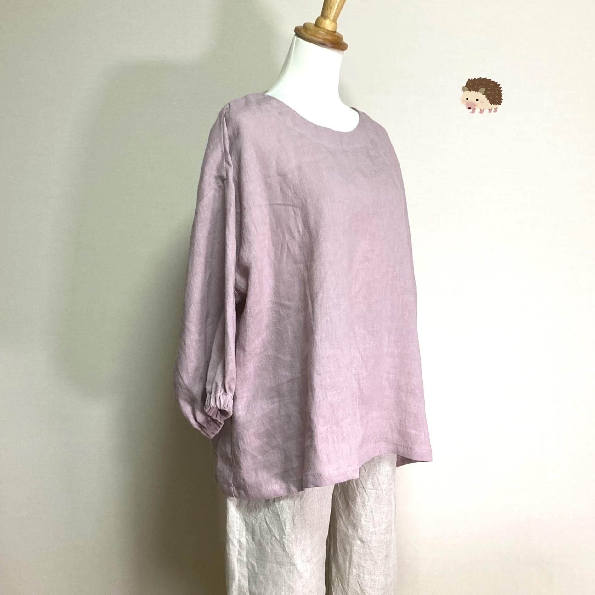 ランタンスリーブのシンプルブラウス 七分袖【ナチュラルリネン ライト】◆サクラ◆フリーサイズ(リネン100%) | 2枚目