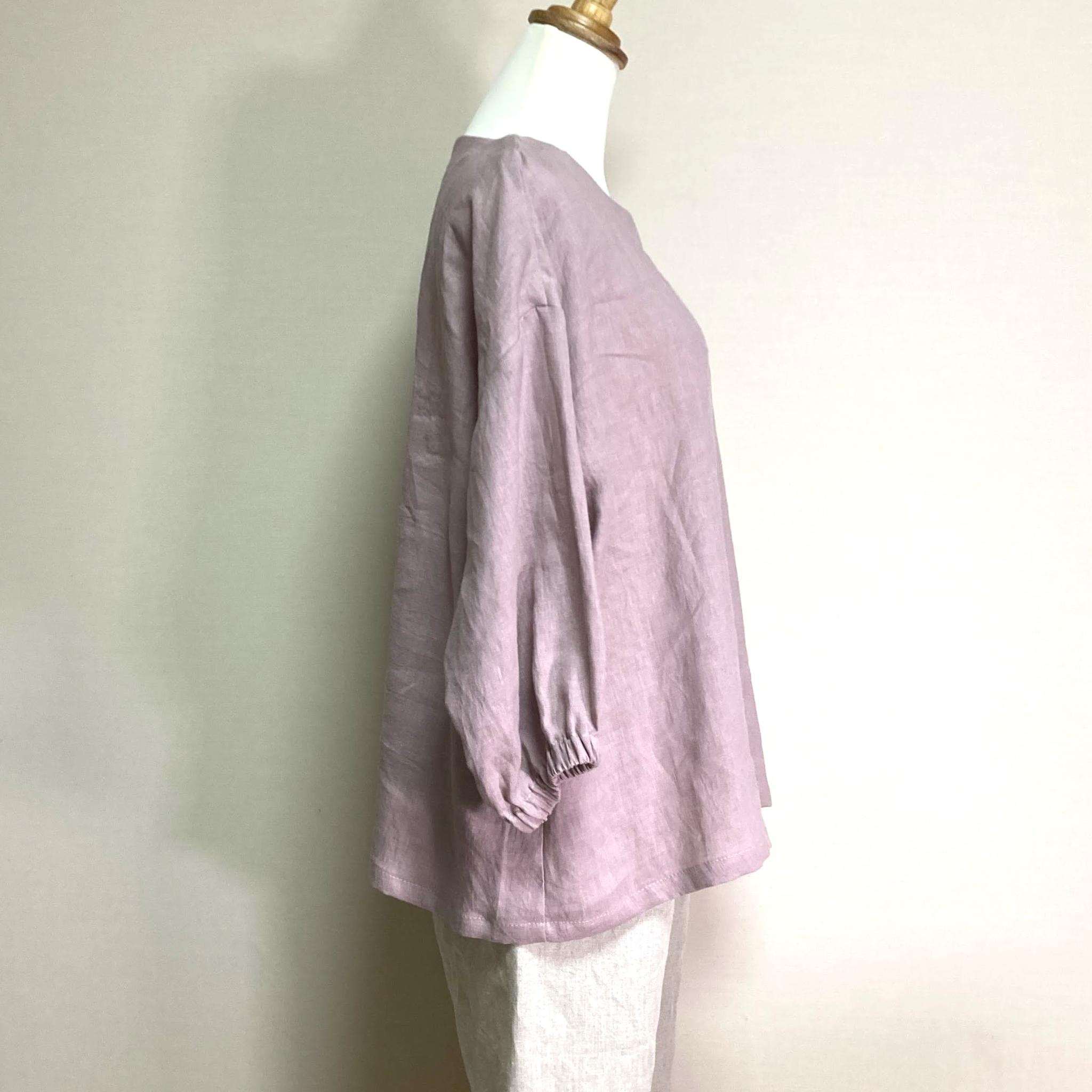 ランタンスリーブのシンプルブラウス 七分袖【ナチュラルリネン ライト】◆サクラ◆フリーサイズ(リネン100%) | 4枚目
