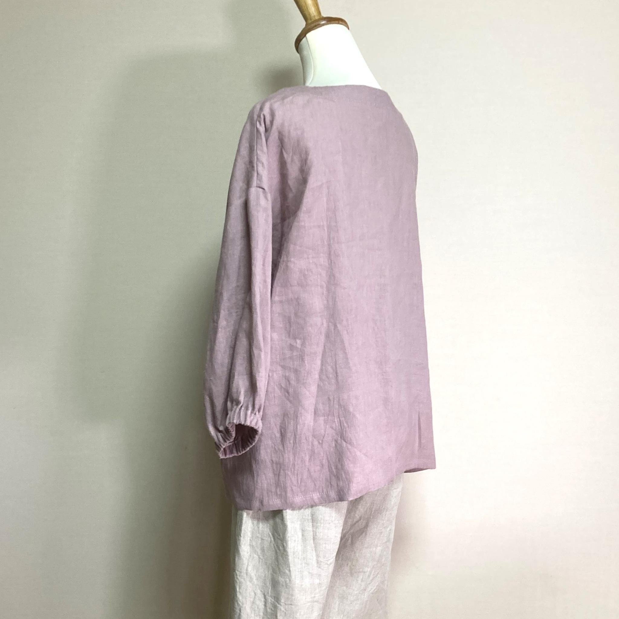 ランタンスリーブのシンプルブラウス 七分袖【ナチュラルリネン ライト】◆サクラ◆フリーサイズ(リネン100%) | 5枚目