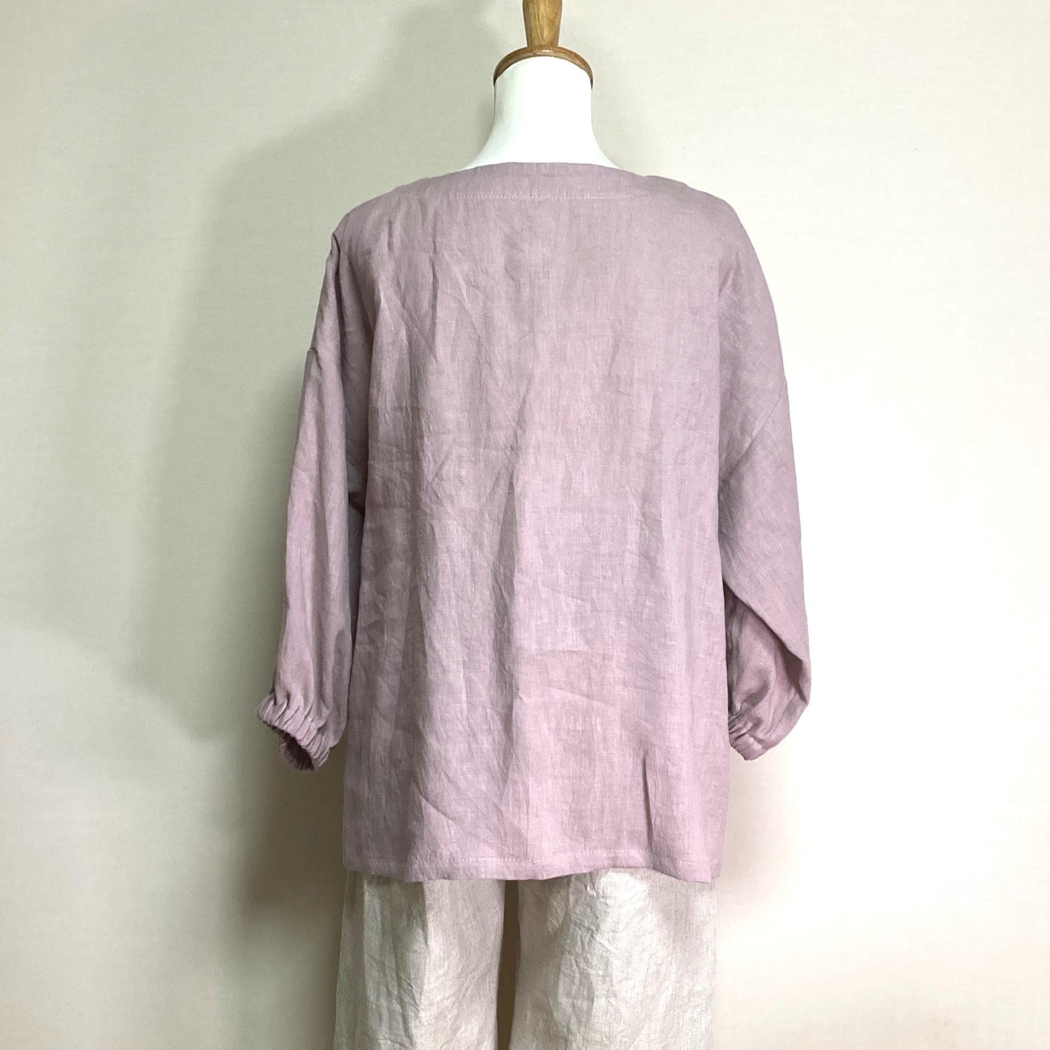 ランタンスリーブのシンプルブラウス 七分袖【ナチュラルリネン ライト】◆サクラ◆フリーサイズ(リネン100%) | 6枚目