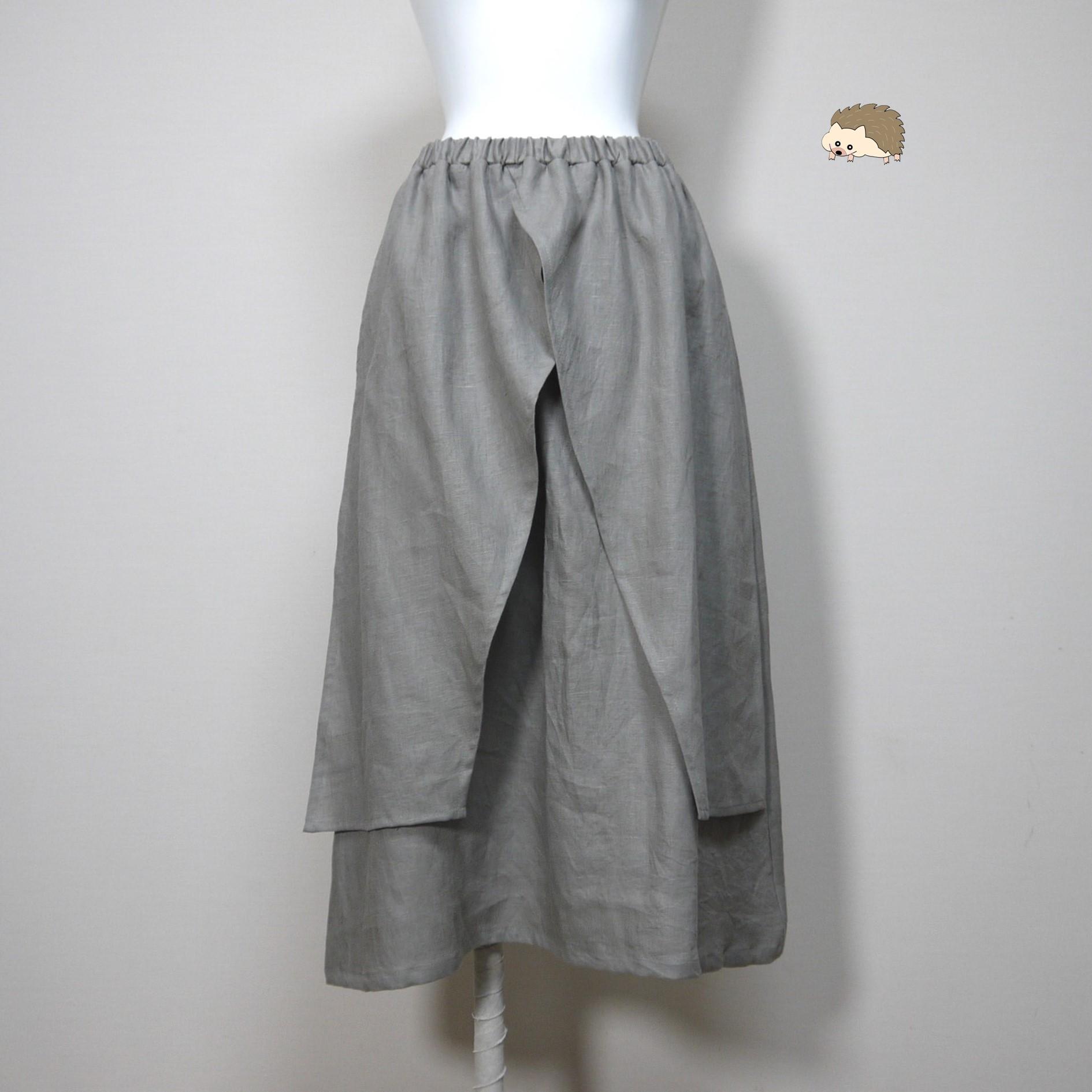 カラーリネン◆エプロンスカート◆オールドカーキ◆フリーサイズ(中厚、リネン100%)1枚目の画像