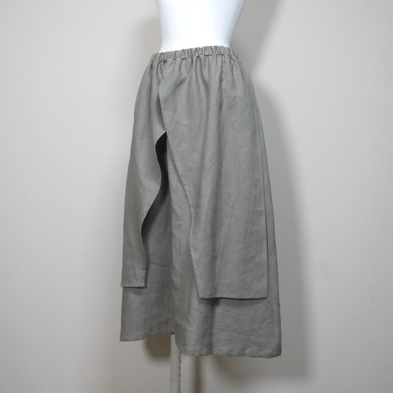 カラーリネン◆エプロンスカート◆オールドカーキ◆フリーサイズ(中厚、リネン100%) | 3枚目