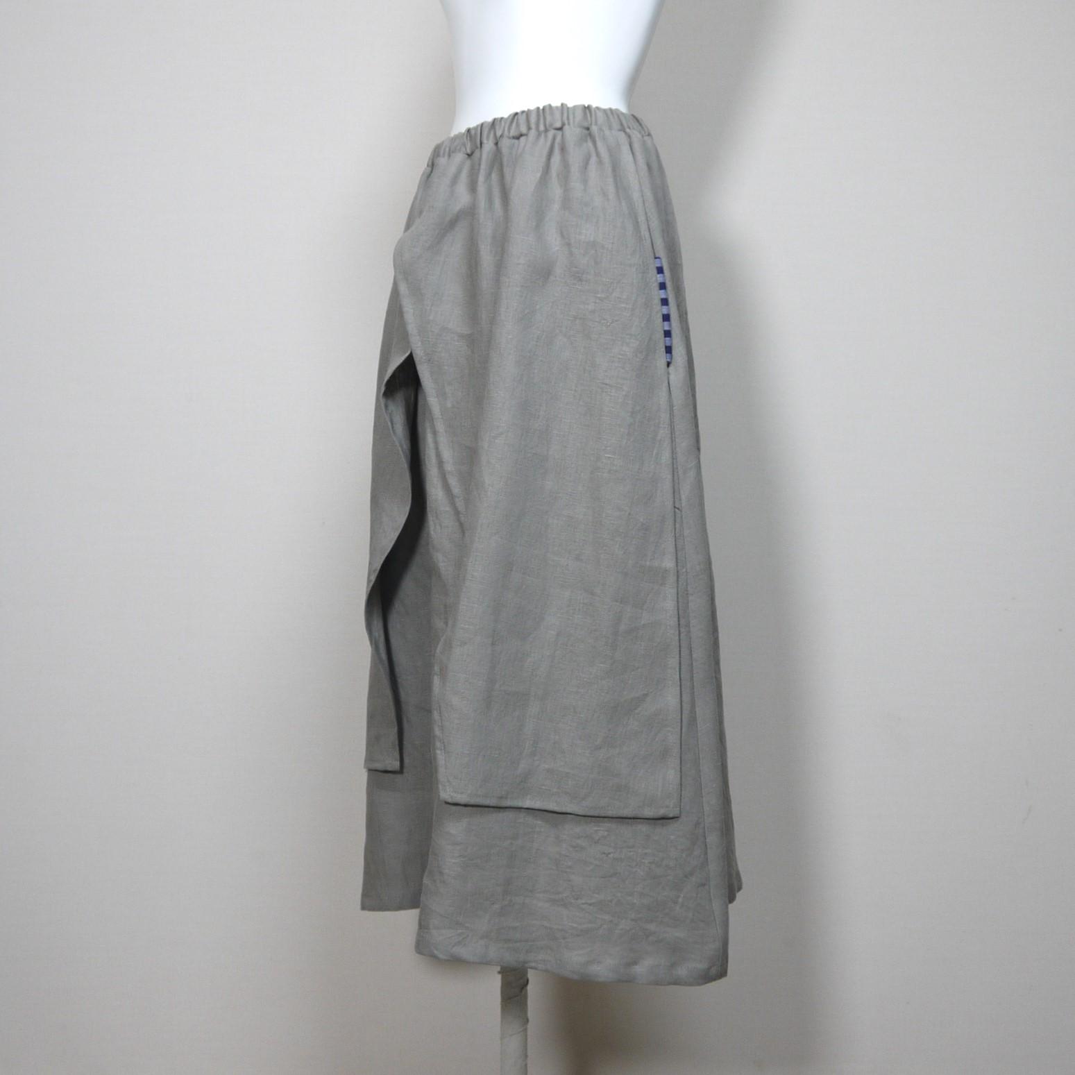 カラーリネン◆エプロンスカート◆オールドカーキ◆フリーサイズ(中厚、リネン100%) | 4枚目