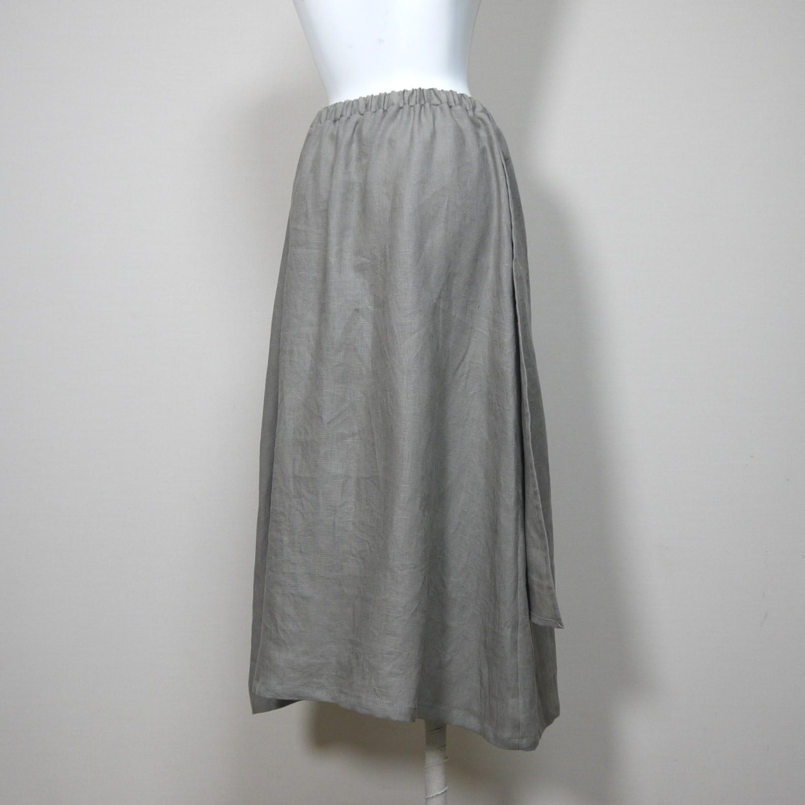 カラーリネン◆エプロンスカート◆オールドカーキ◆フリーサイズ(中厚、リネン100%) | 6枚目