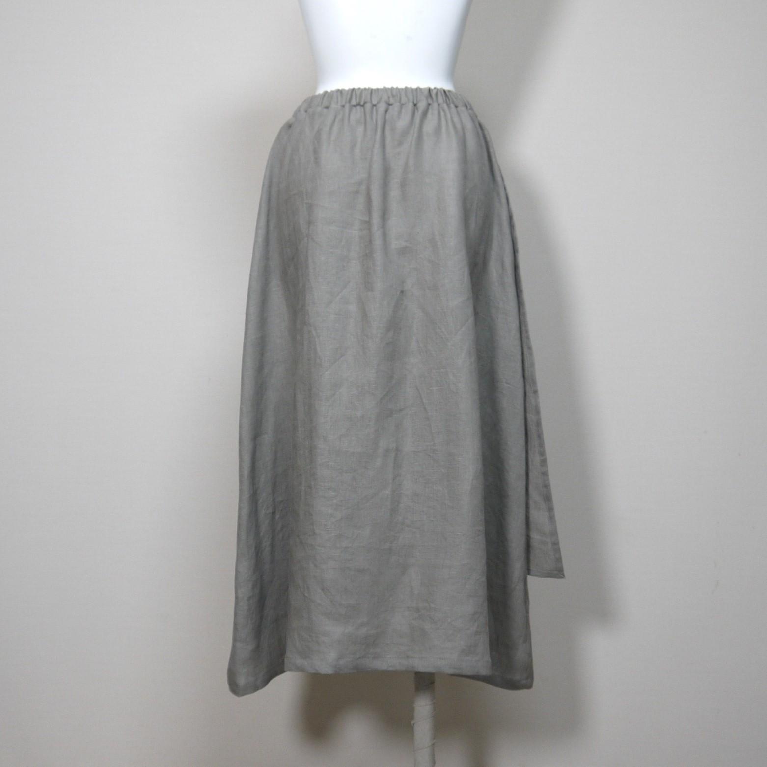 カラーリネン◆エプロンスカート◆オールドカーキ◆フリーサイズ(中厚、リネン100%) | 7枚目