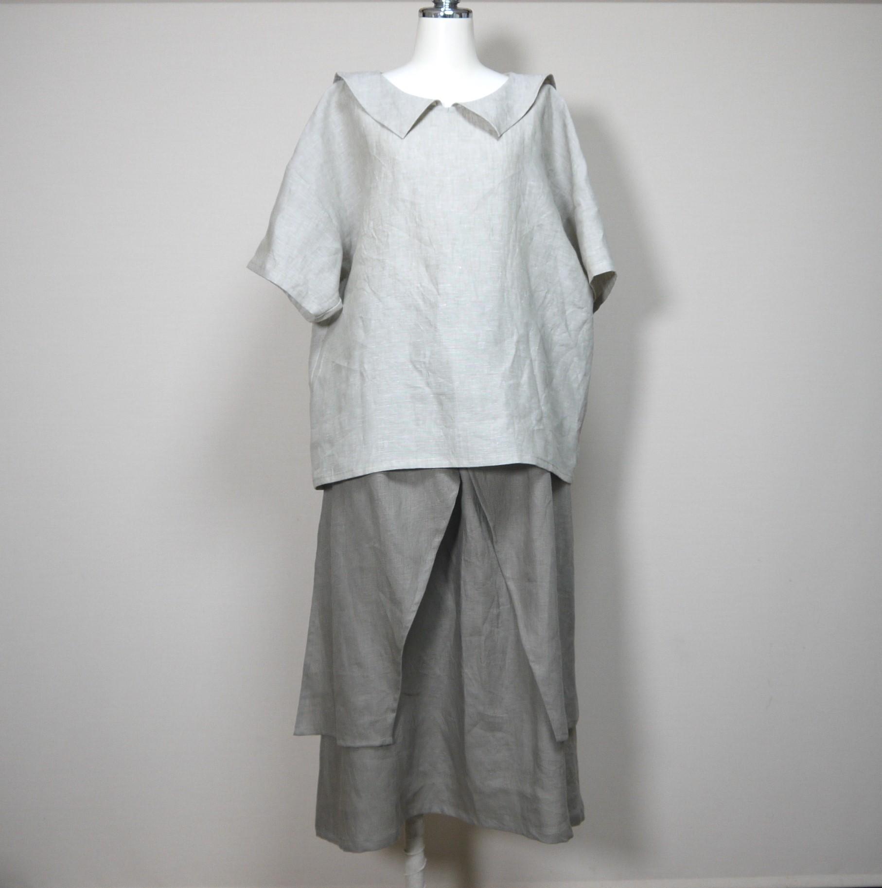 カラーリネン◆エプロンスカート◆オールドカーキ◆フリーサイズ(中厚、リネン100%) | 8枚目