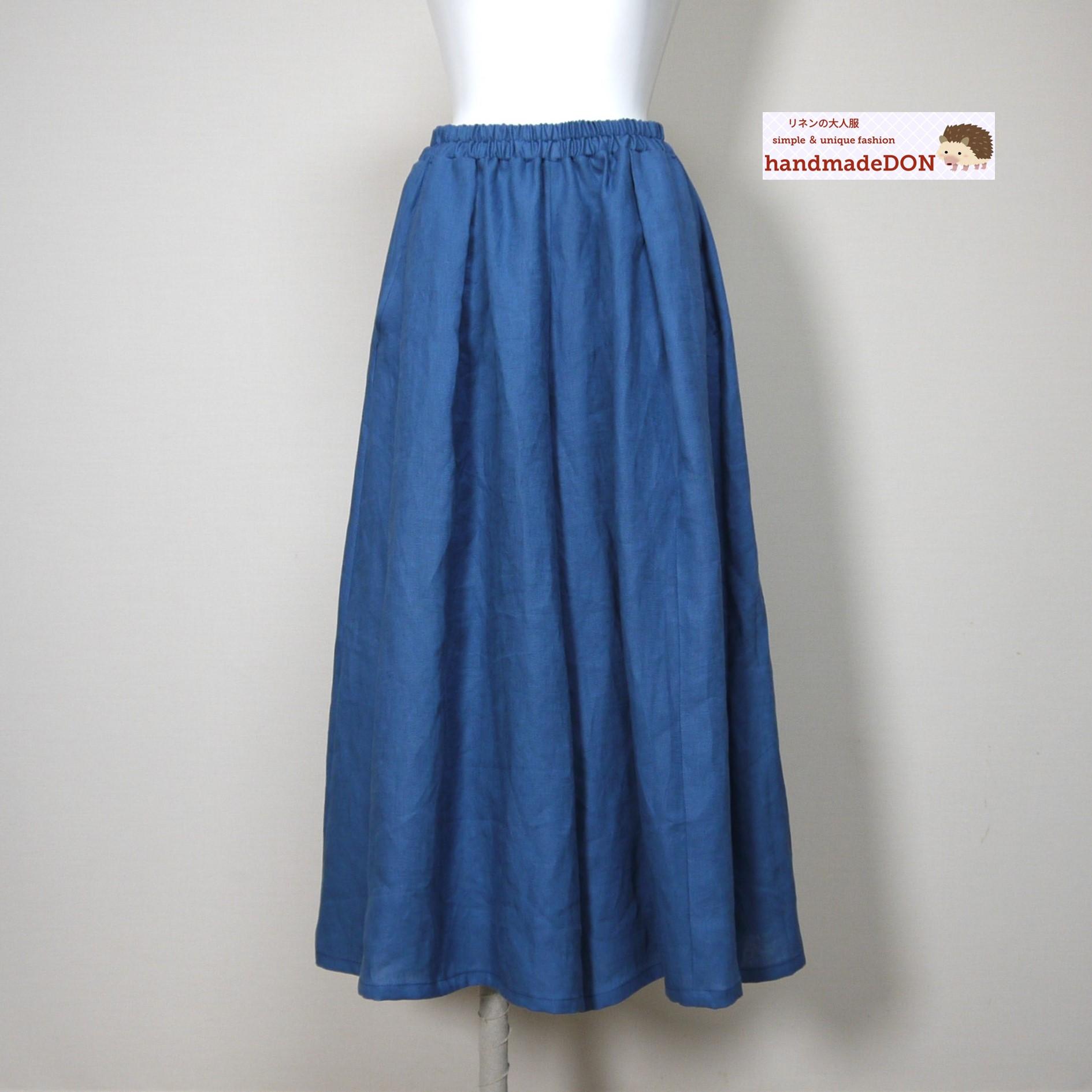 カラーリネン◆Aラインキュロット◆ブルー◆フリーサイズ(中厚、リネン100%)1枚目の画像