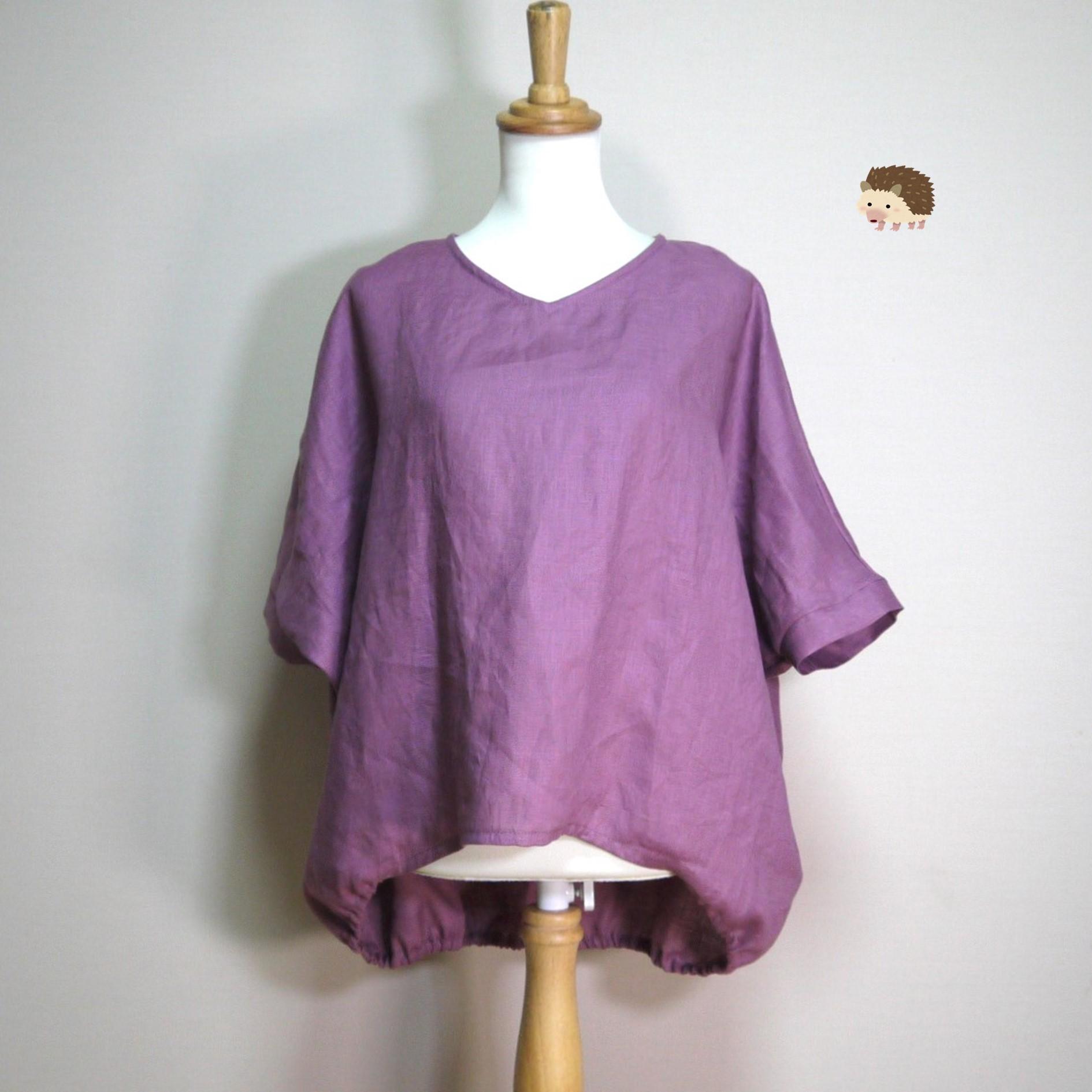カラーリネン◆バルーンプルオーバー Vネック◆ライトパープル◆フリーサイズ(中厚、リネン100%)1枚目の画像