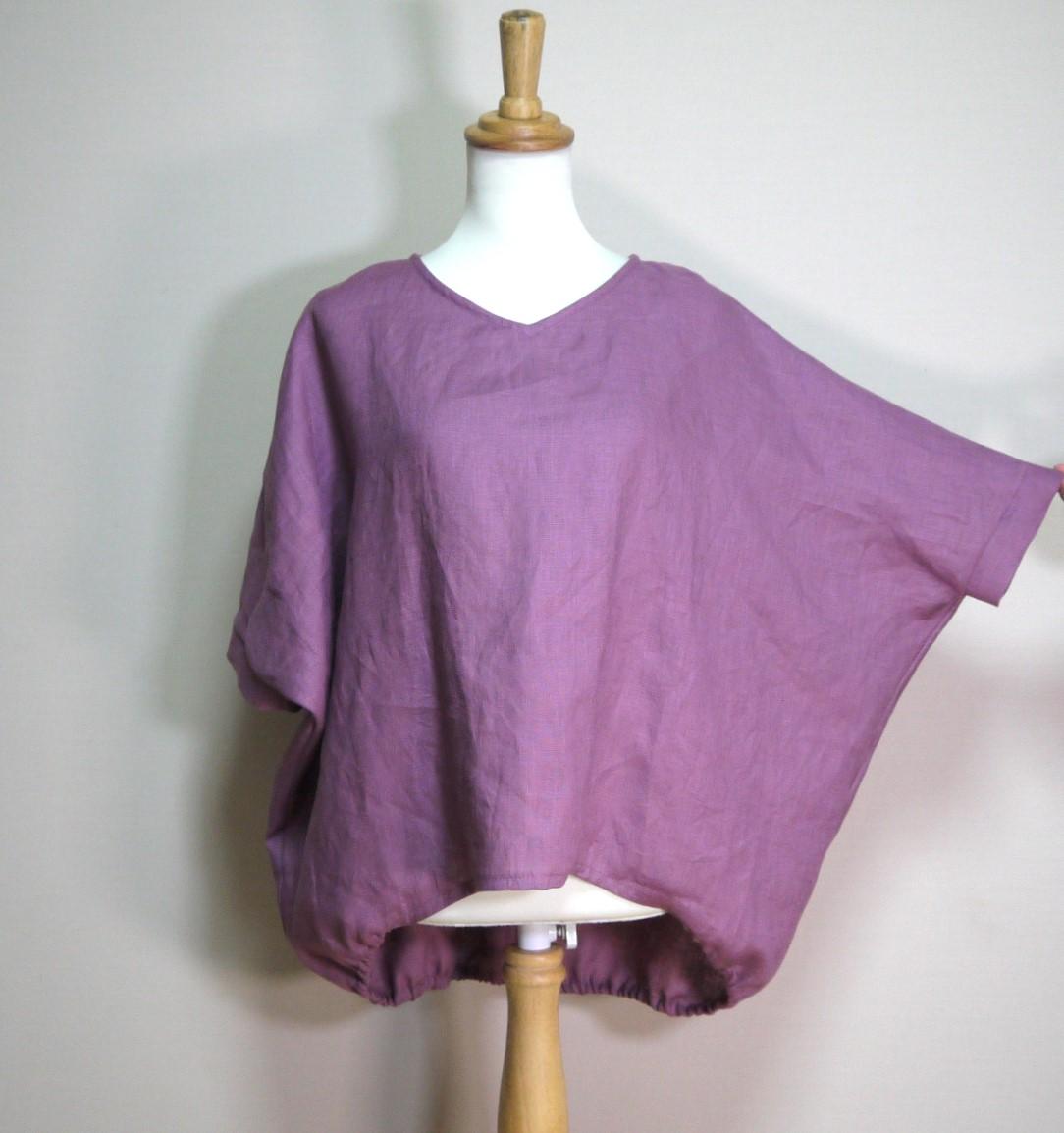 カラーリネン◆バルーンプルオーバー Vネック◆ライトパープル◆フリーサイズ(中厚、リネン100%) | 3枚目
