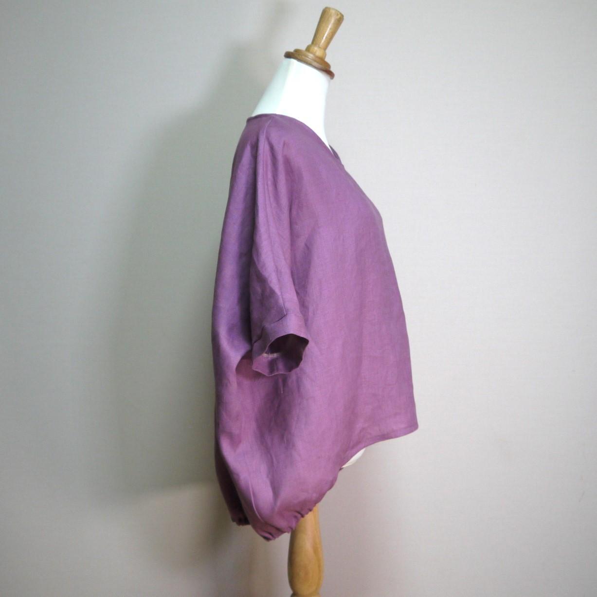 カラーリネン◆バルーンプルオーバー Vネック◆ライトパープル◆フリーサイズ(中厚、リネン100%) | 4枚目