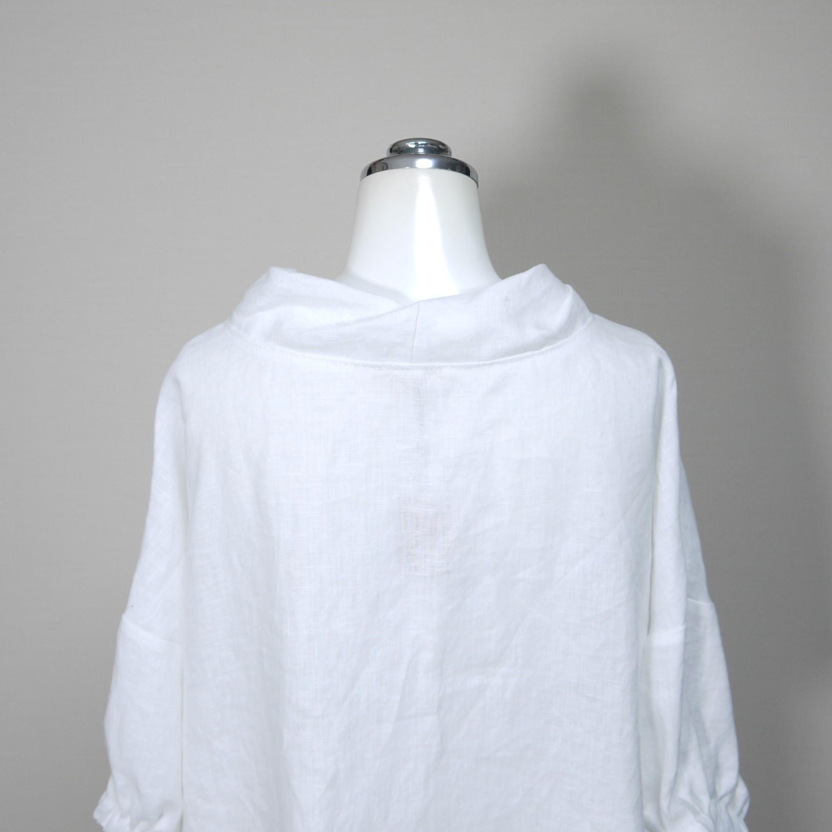 カラーリネン◆ツイストカラーのふんわりプル 五分袖◆オフホワイト◆フリーサイズ(中厚、リネン100%) | 3枚目