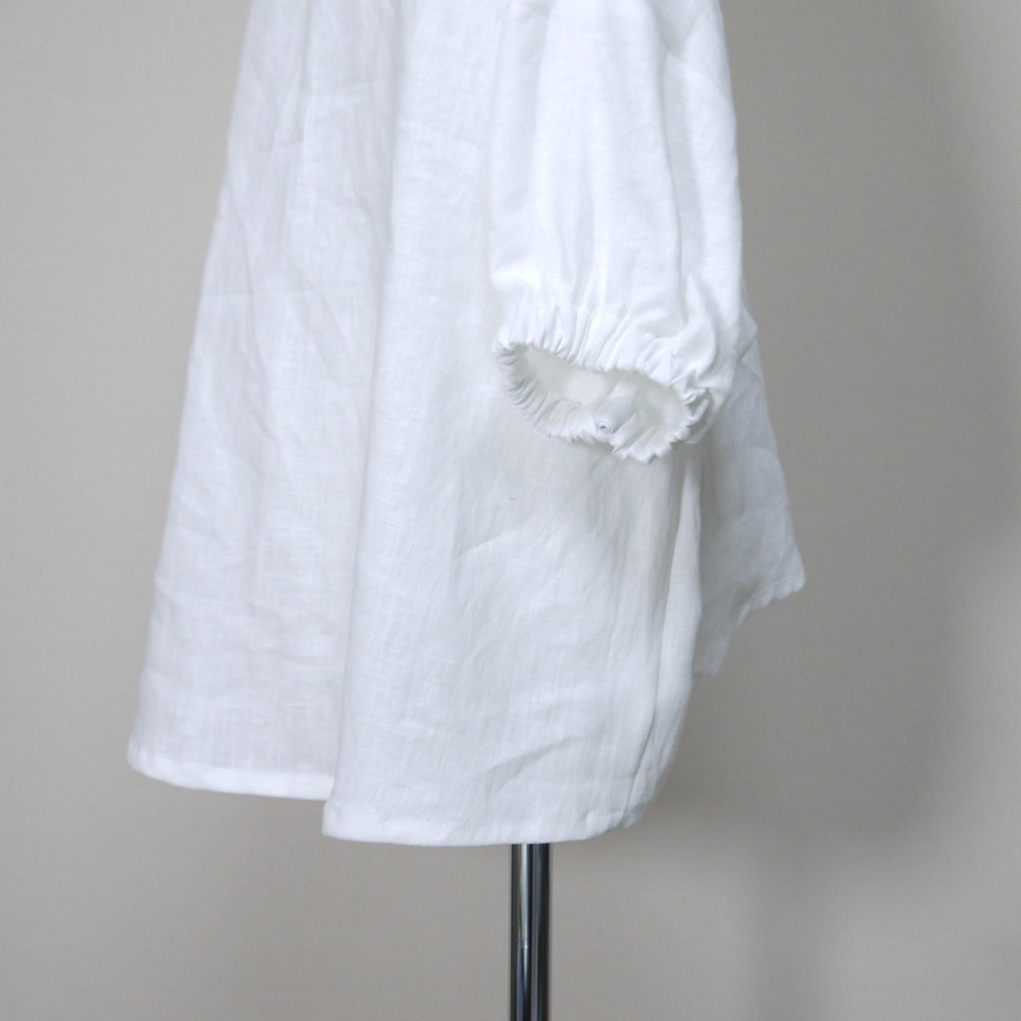 カラーリネン◆ツイストカラーのふんわりプル 五分袖◆オフホワイト◆フリーサイズ(中厚、リネン100%) | 7枚目