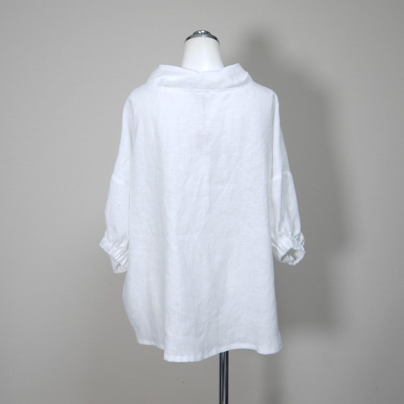 カラーリネン◆ツイストカラーのふんわりプル 五分袖◆オフホワイト◆フリーサイズ(中厚、リネン100%) | 9枚目