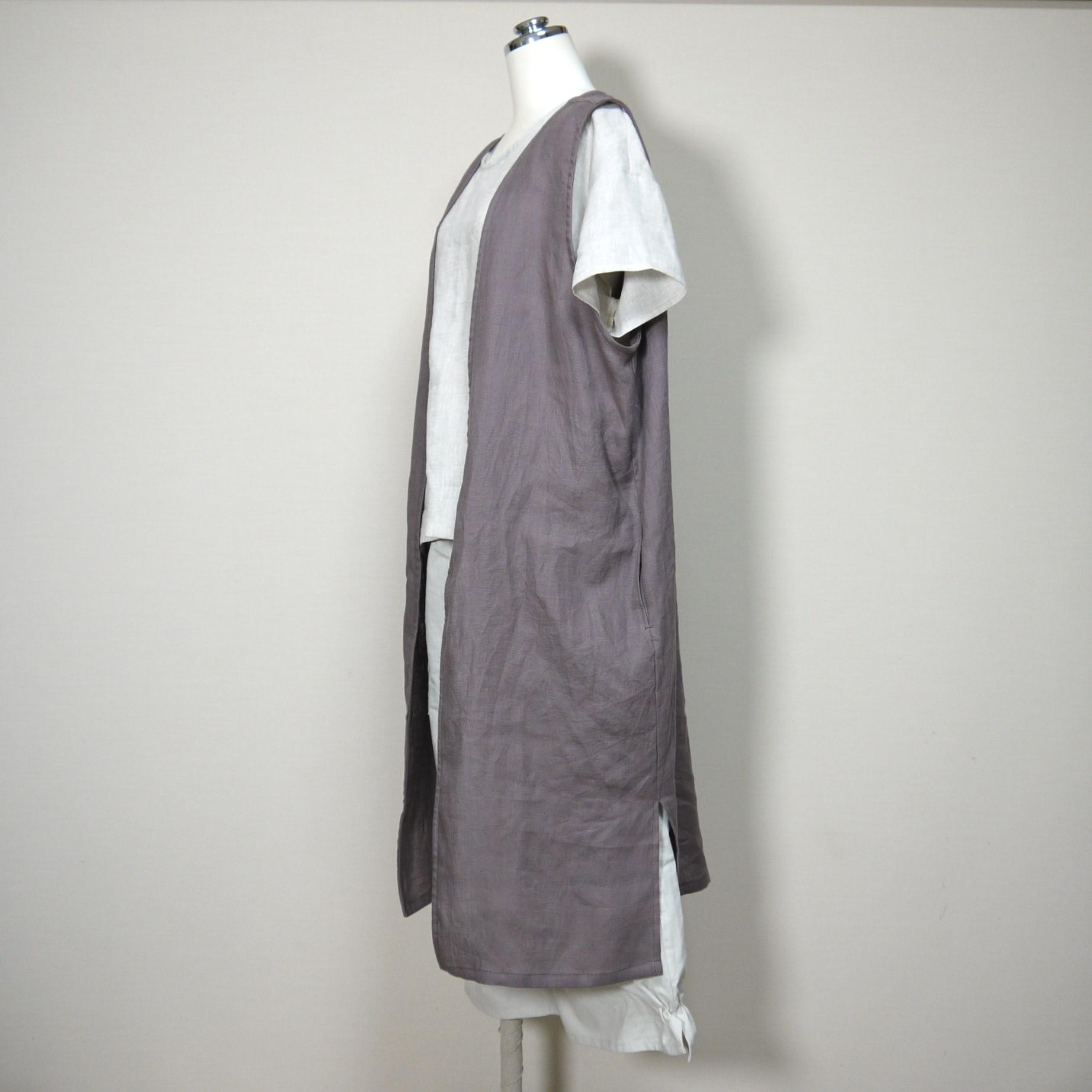 カラーリネン◆ロングジレ◆ブラウン◆フリーサイズ(中厚、リネン100%)~ジレ・ベスト~ | 3枚目