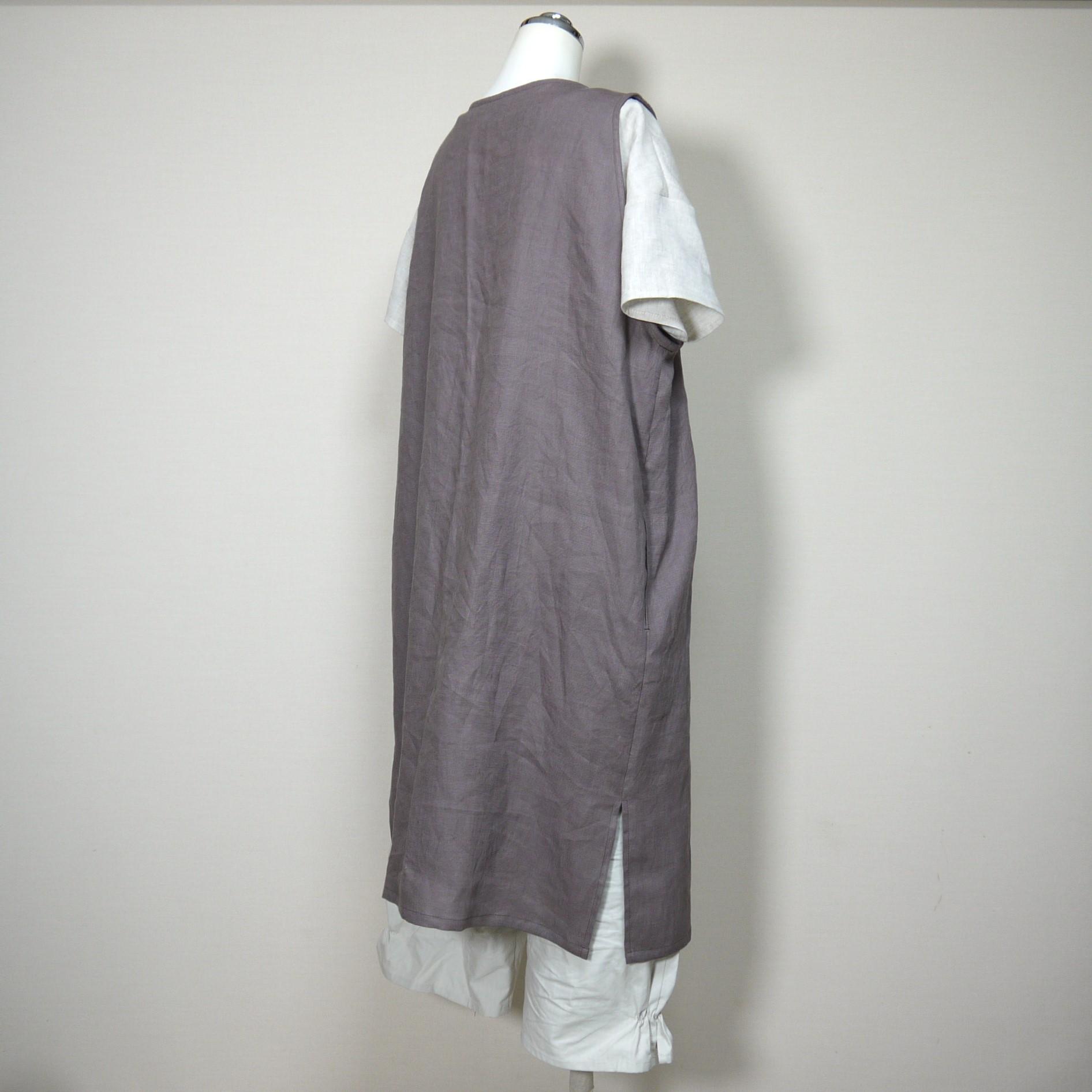 カラーリネン◆ロングジレ◆ブラウン◆フリーサイズ(中厚、リネン100%)~ジレ・ベスト~ | 4枚目