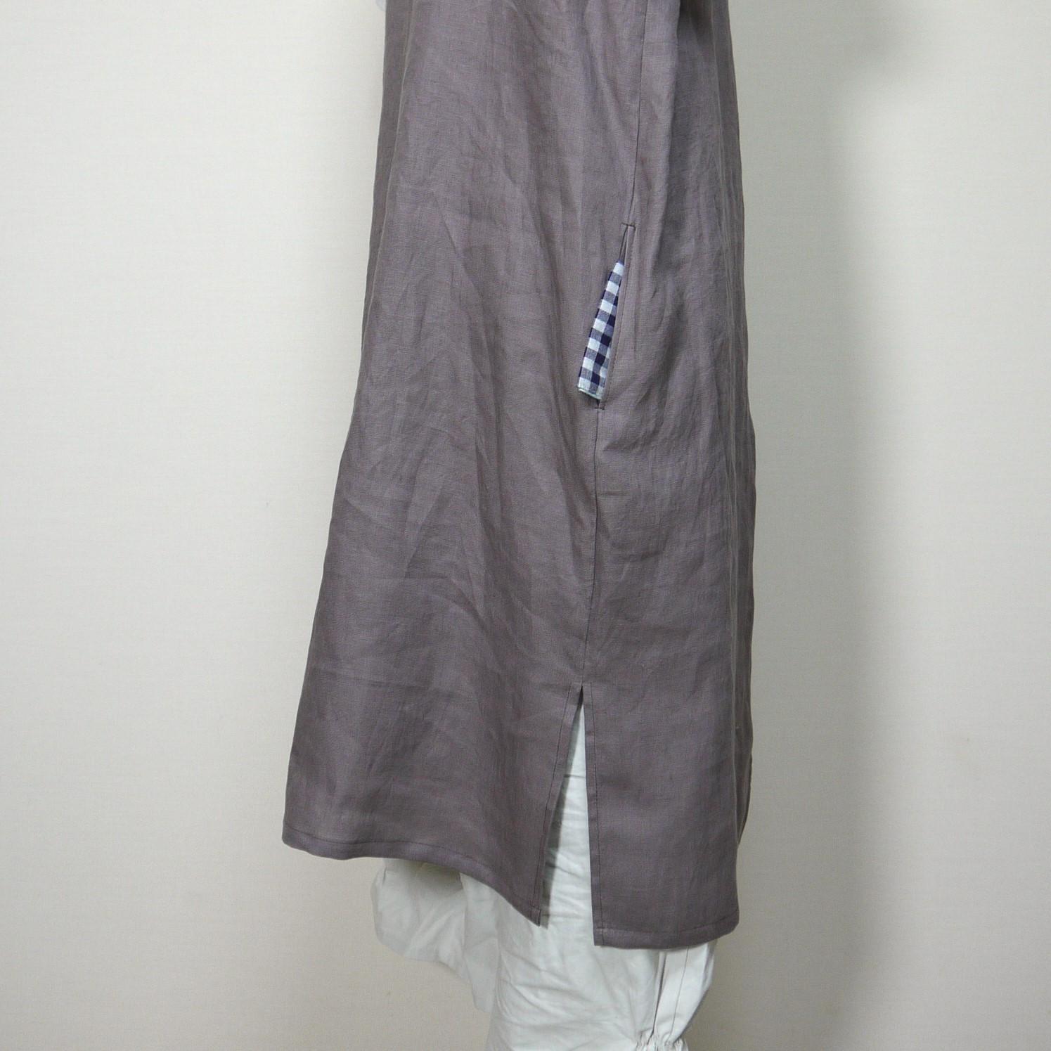 カラーリネン◆ロングジレ◆ブラウン◆フリーサイズ(中厚、リネン100%)~ジレ・ベスト~ | 5枚目