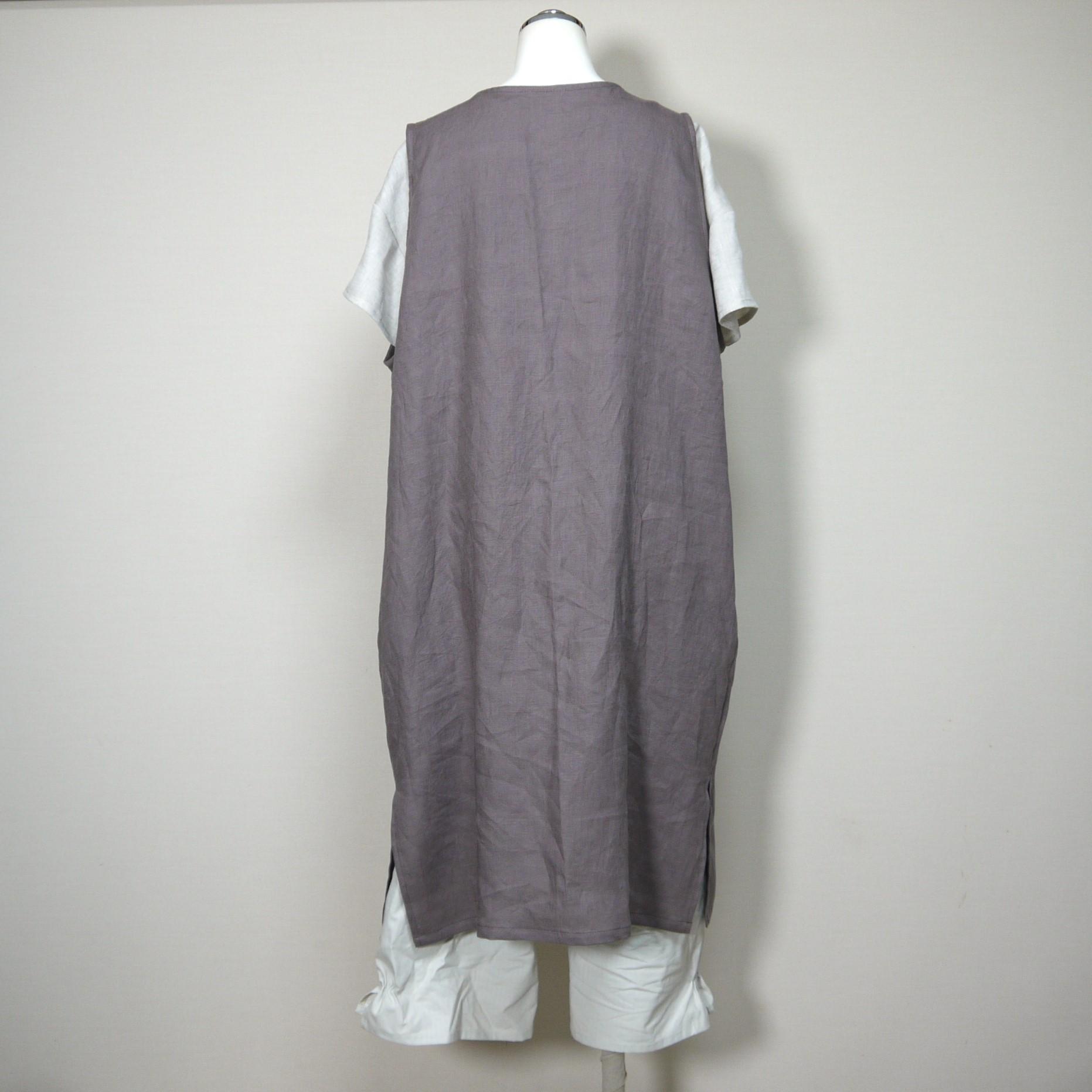 カラーリネン◆ロングジレ◆ブラウン◆フリーサイズ(中厚、リネン100%)~ジレ・ベスト~ | 6枚目