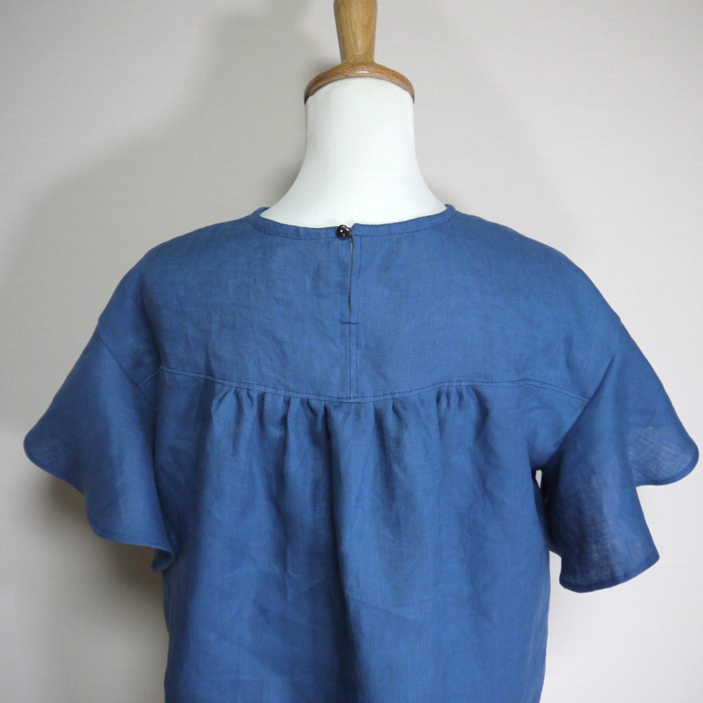 カラーリネン◆ラッフル袖ブラウス◆ブルー◆S・M・L・LL(中厚、リネン100%) | 7枚目