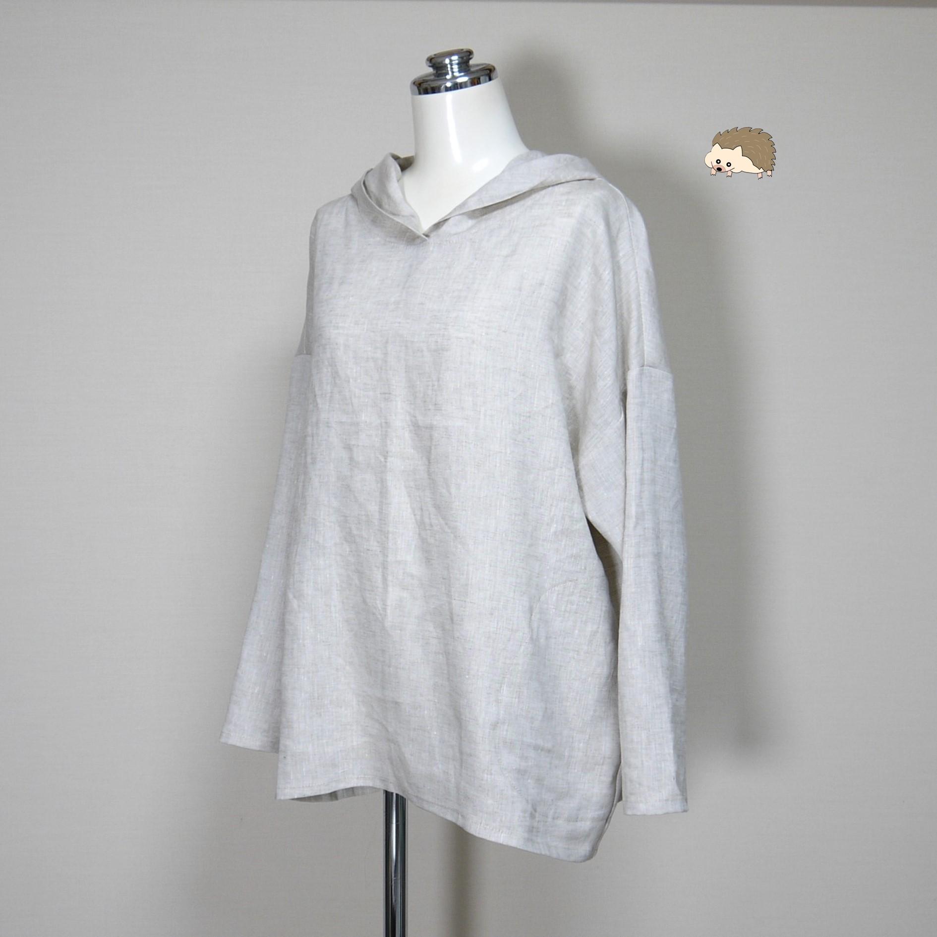 大人のシンプルパーカ【ナチュラルリネン ライト】◆生成り◆フリーサイズ(リネン100%)1枚目の画像