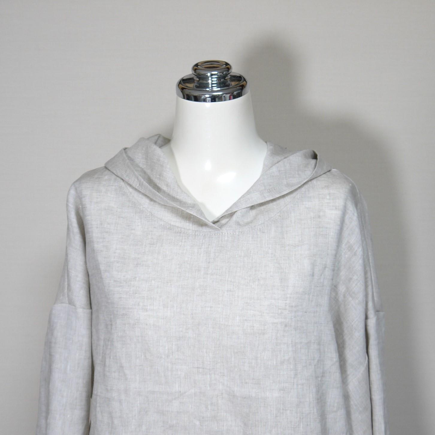 大人のシンプルパーカ【ナチュラルリネン ライト】◆生成り◆フリーサイズ(リネン100%) | 3枚目