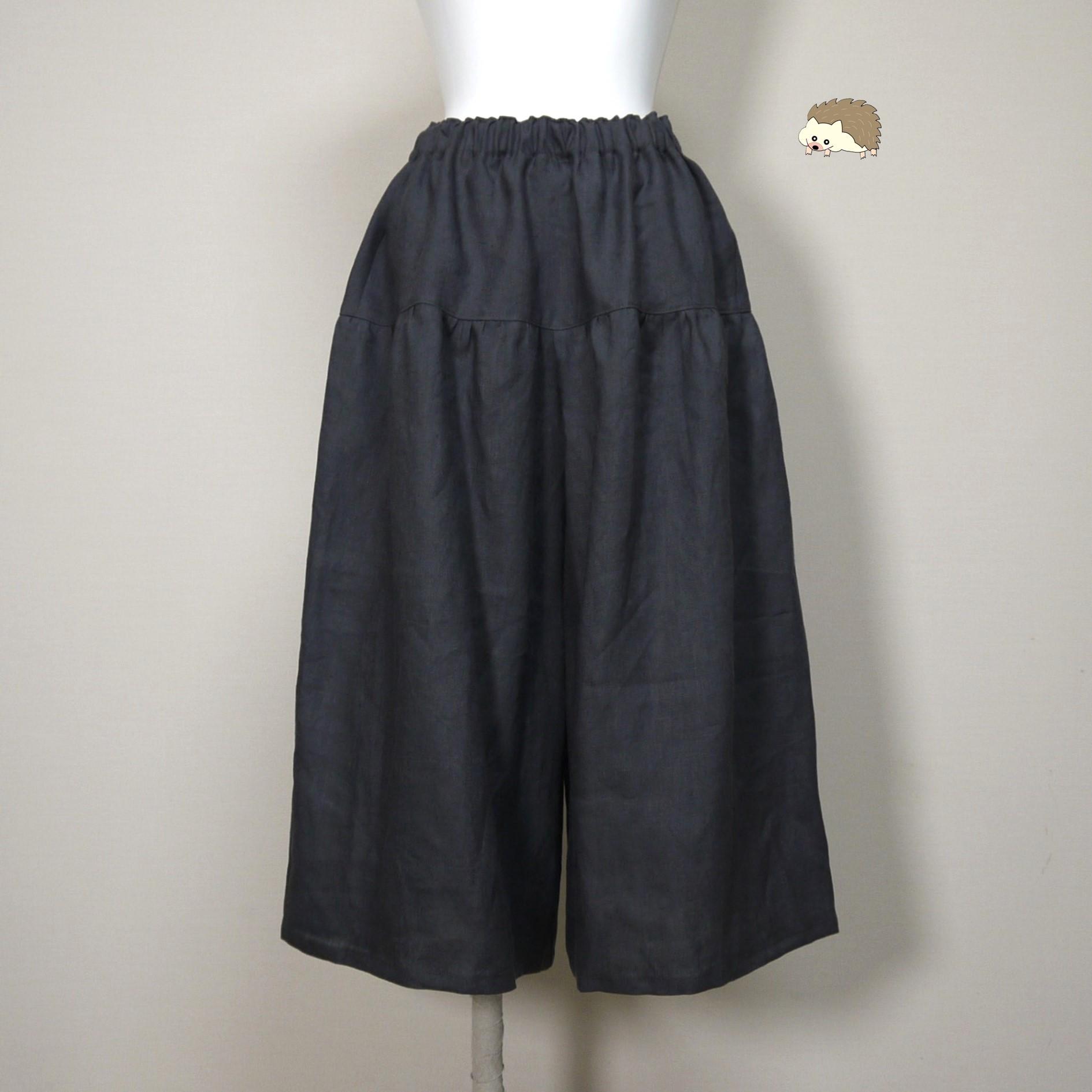 カラーリネン◆ギャザーパンツ◆チャコール◆M・L・LL(中厚、リネン100%)1枚目の画像