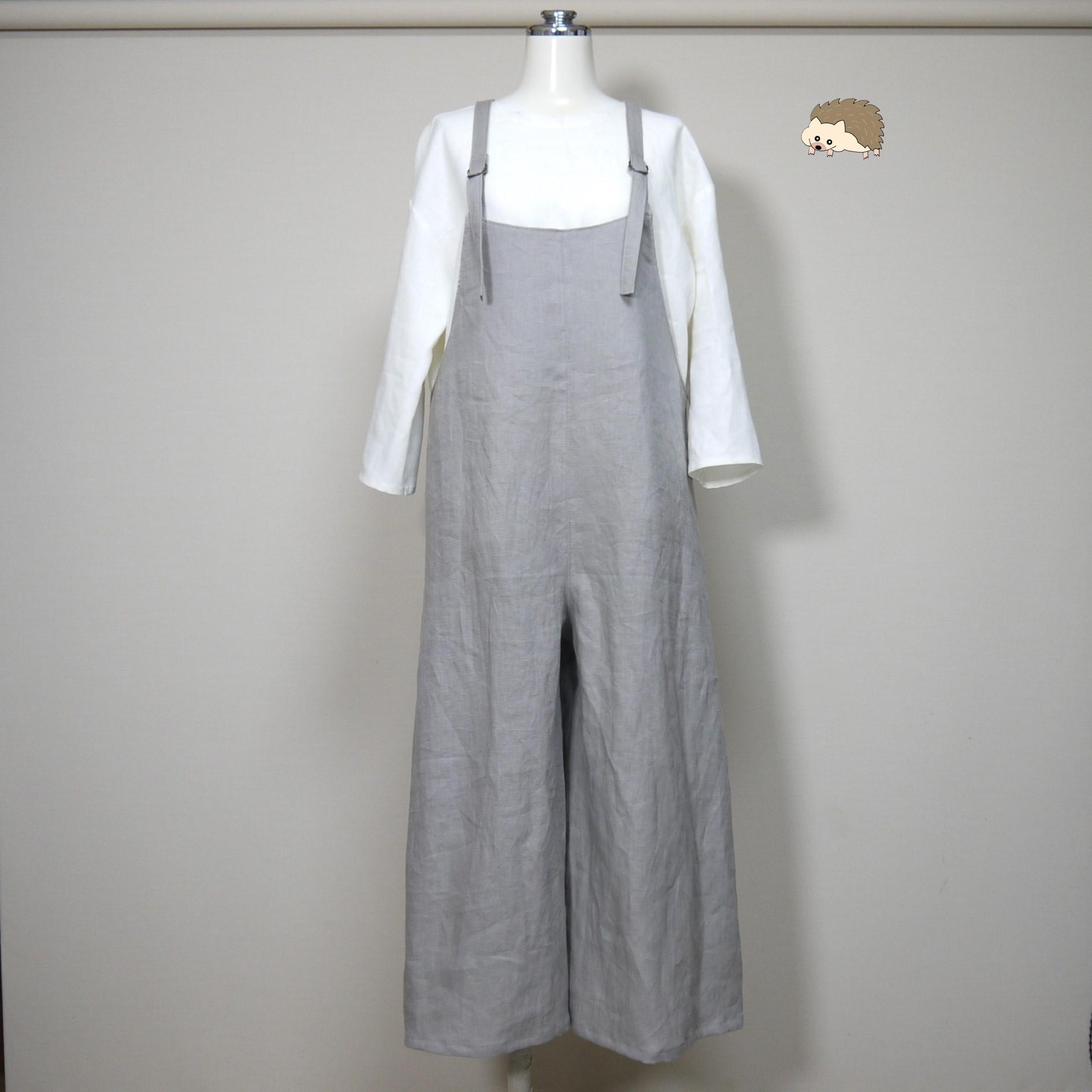 カラーリネン◆サロペットパンツ◆グレージュ◆S・M・L・LL(中厚リネン100%)1枚目の画像