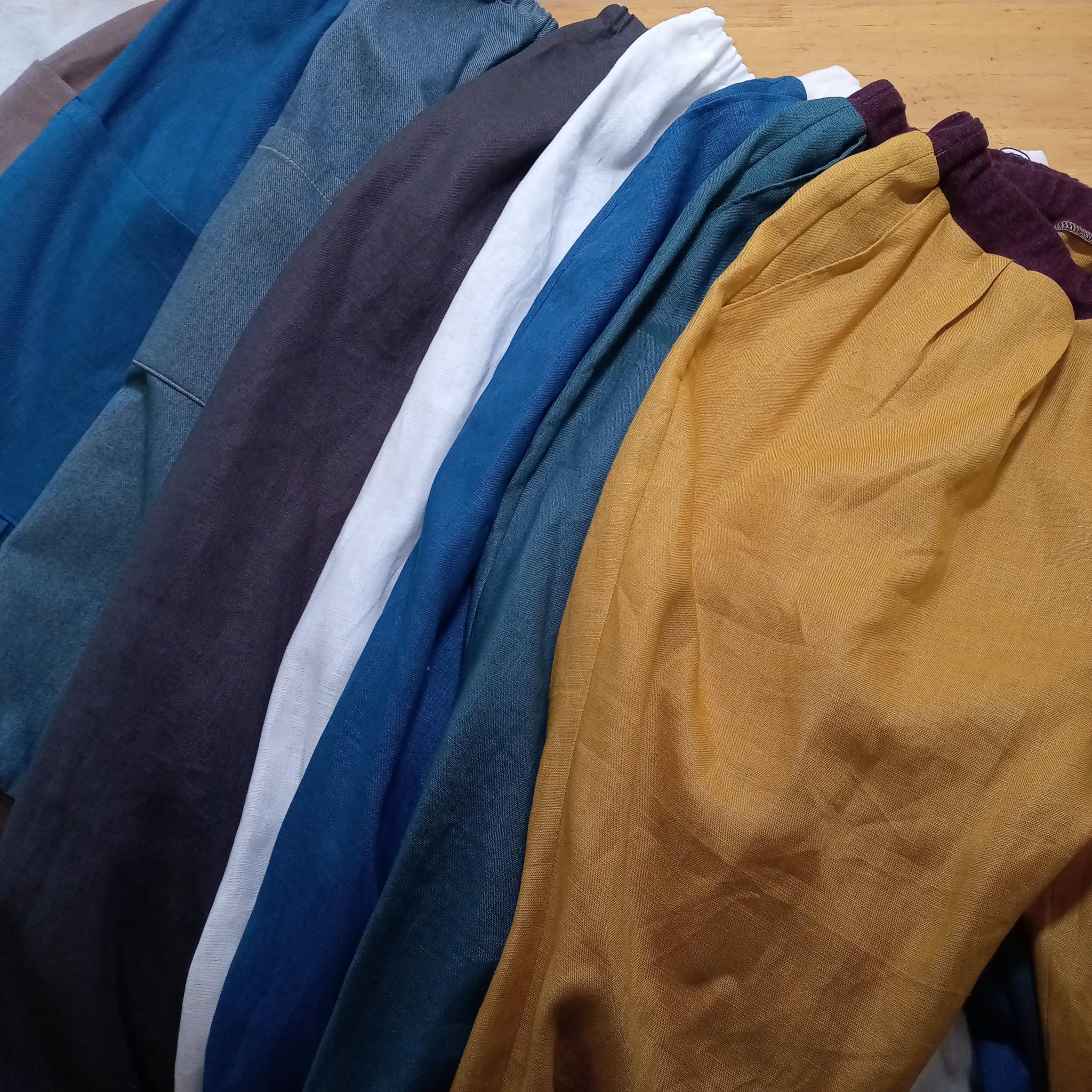 クロップドパンツ◆グレージュ(リブ:ブラウン)◆フリーサイズ◆カラーリネン(中厚、リネン100%) | 12枚目