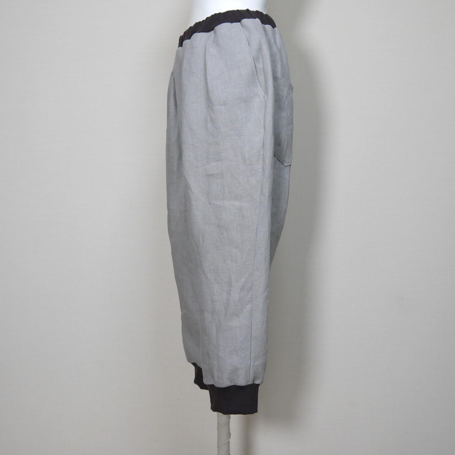 クロップドパンツ◆グレージュ(リブ:ブラウン)◆フリーサイズ◆カラーリネン(中厚、リネン100%) | 5枚目