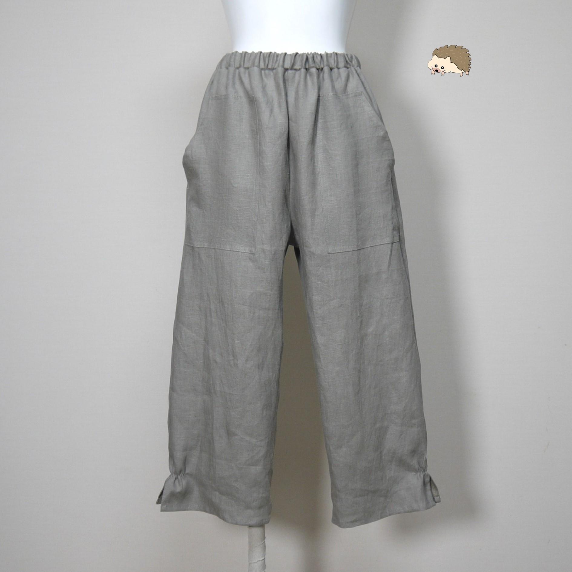 カラーリネン◆ポップスリットパンツ◆オールドカーキ◆フリーサイズ(中厚、リネン100%)1枚目の画像