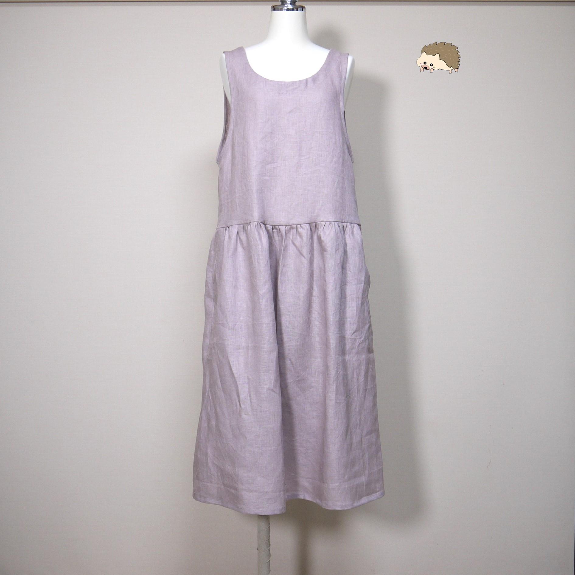 リネン◆バックリボンワンピース◆オールドモーブ◆M・Ⅼ・LL(中厚、リネン100%)1枚目の画像