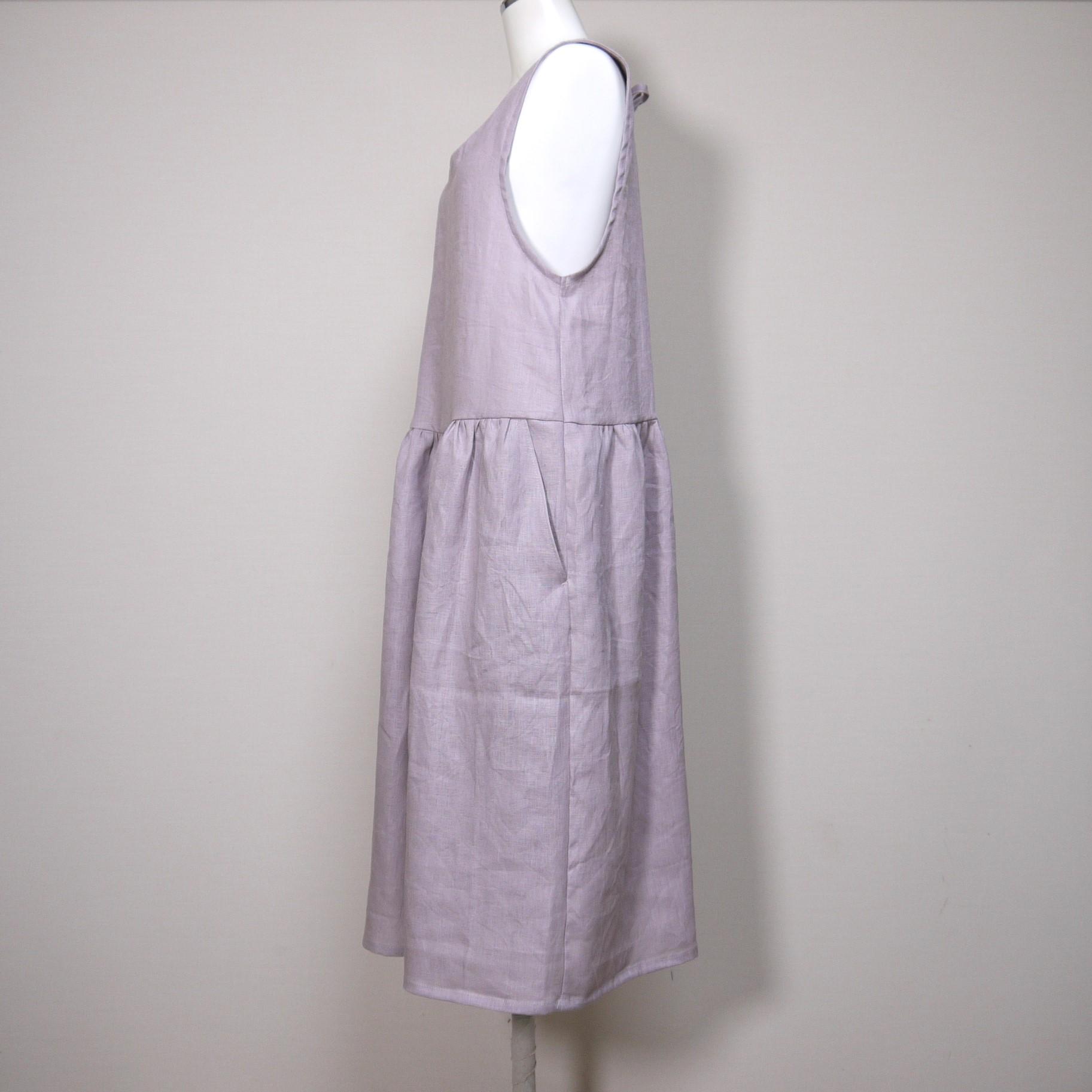 リネン◆バックリボンワンピース◆オールドモーブ◆M・Ⅼ・LL(中厚、リネン100%) | 4枚目