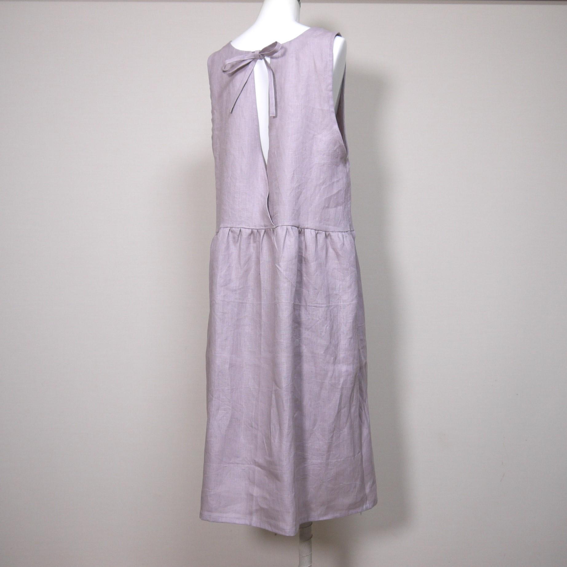 リネン◆バックリボンワンピース◆オールドモーブ◆M・Ⅼ・LL(中厚、リネン100%) | 6枚目