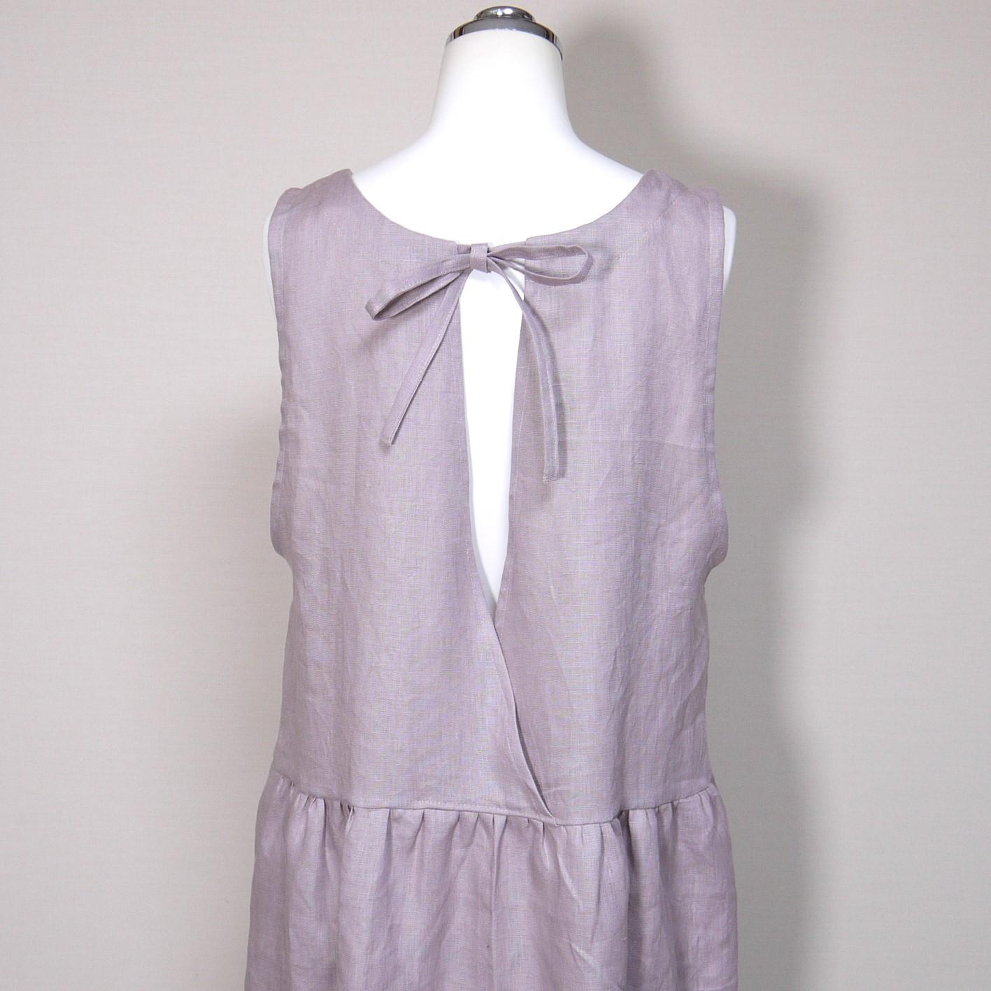 リネン◆バックリボンワンピース◆オールドモーブ◆M・Ⅼ・LL(中厚、リネン100%) | 7枚目