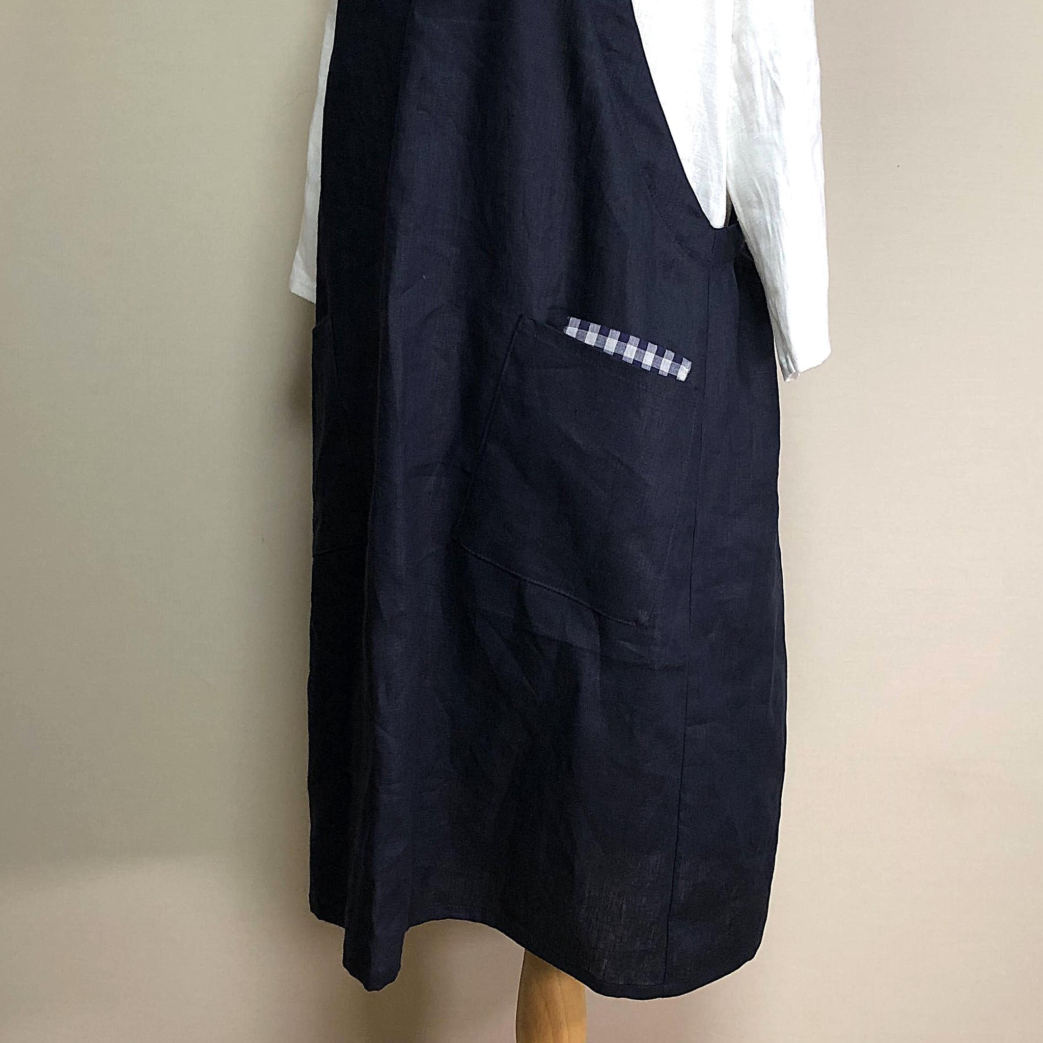 カラーリネン◆クロスエプロンワンピ◆ネイビー◆S~M、Ⅼ~LL(中厚、リネン100%) | 4枚目
