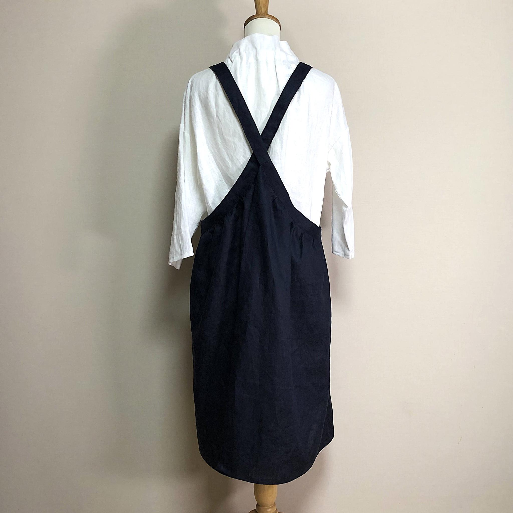 カラーリネン◆クロスエプロンワンピ◆ネイビー◆S~M、Ⅼ~LL(中厚、リネン100%) | 6枚目