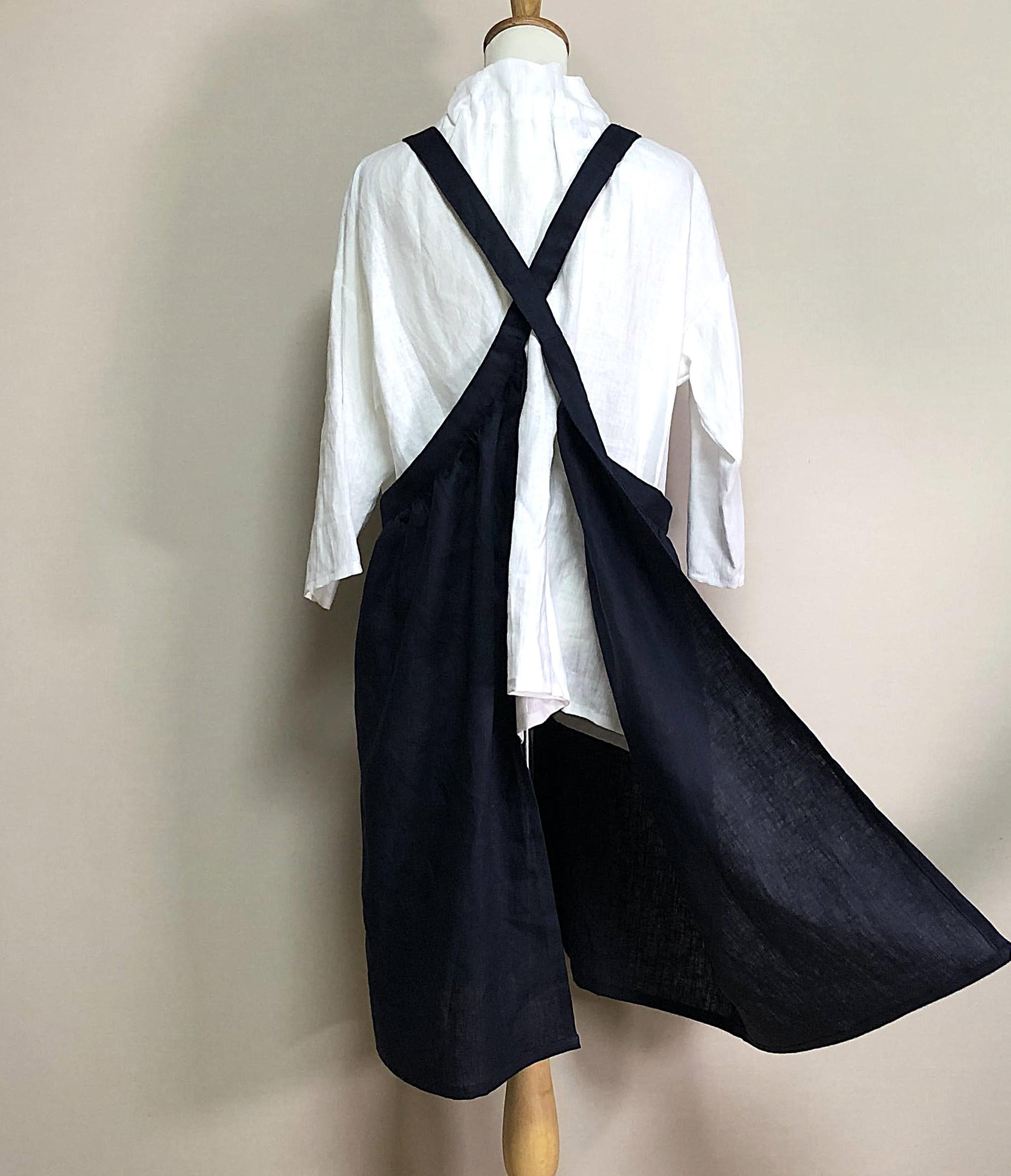 カラーリネン◆クロスエプロンワンピ◆ネイビー◆S~M、Ⅼ~LL(中厚、リネン100%) | 7枚目