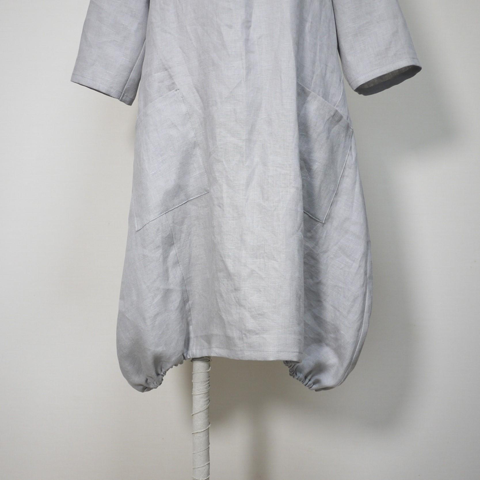 リネン◆バルーンワンピ 七分袖◆グレージュ◆S・M・L・LL(中厚、リネン100%) | 6枚目