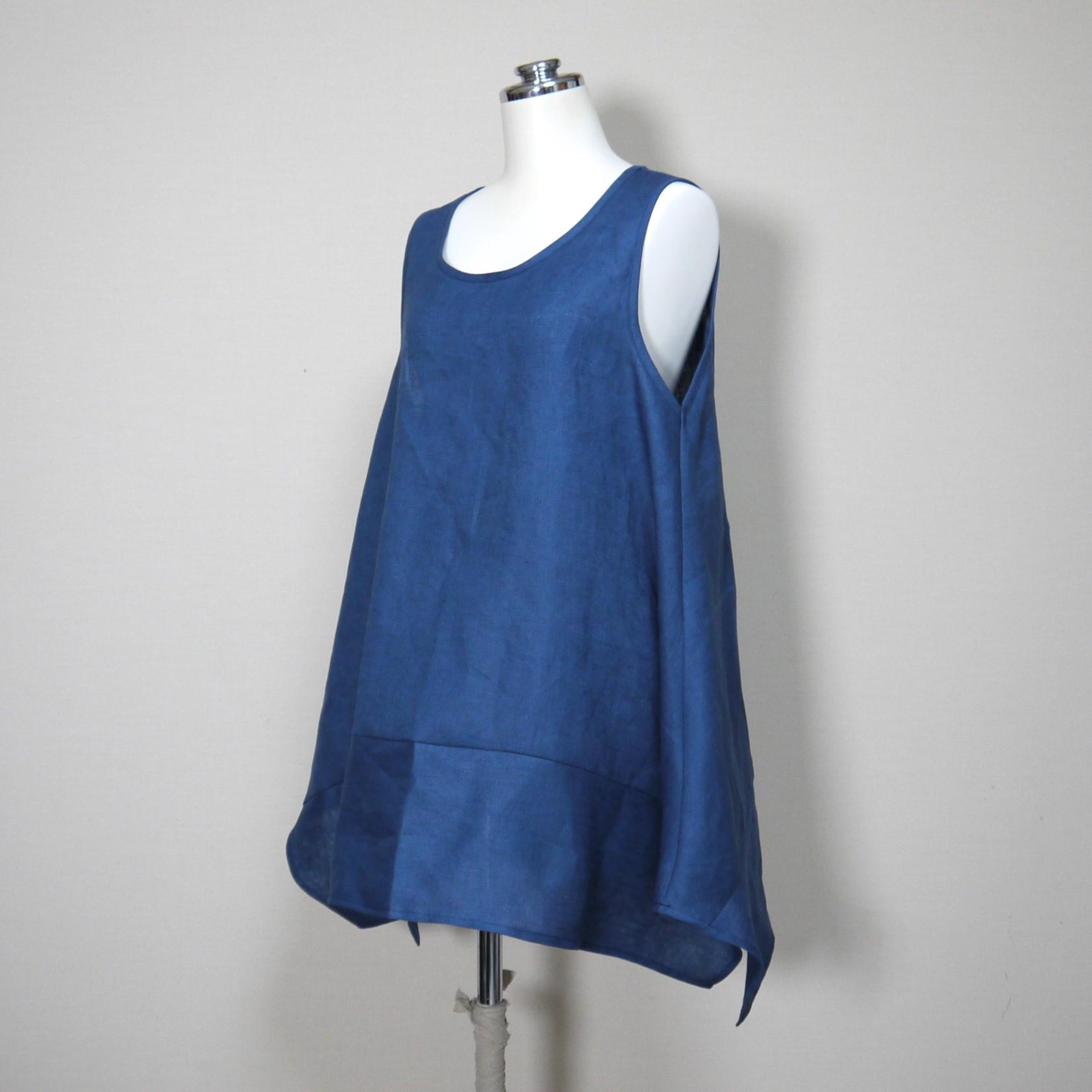 リネン◆フレアキャミ◆ブルー◆S・M・Ⅼ・LL(中厚、リネン100%)1枚目の画像