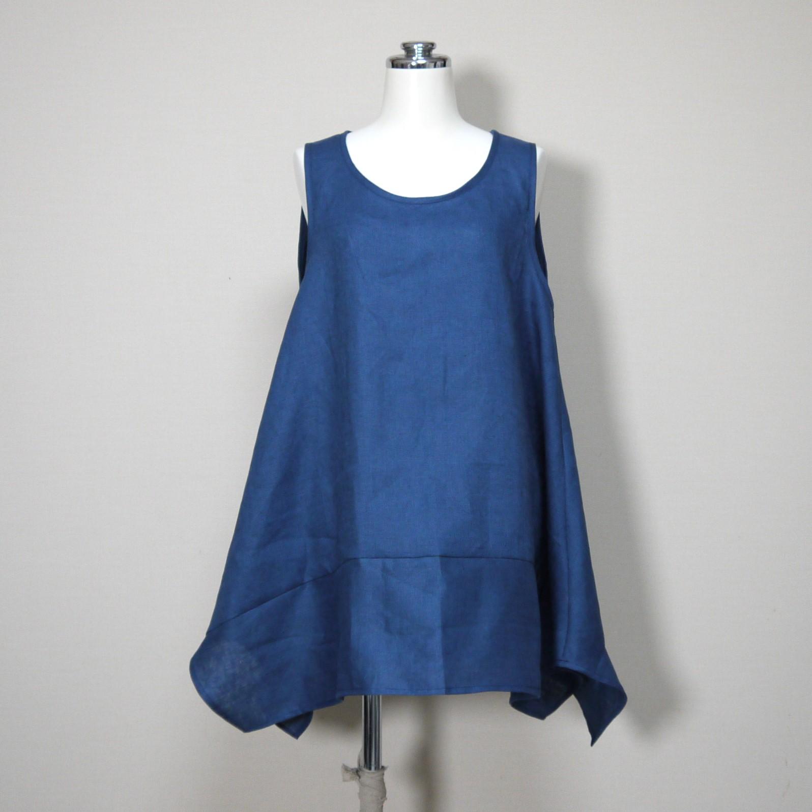 リネン◆フレアキャミ◆ブルー◆S・M・Ⅼ・LL(中厚、リネン100%) | 2枚目