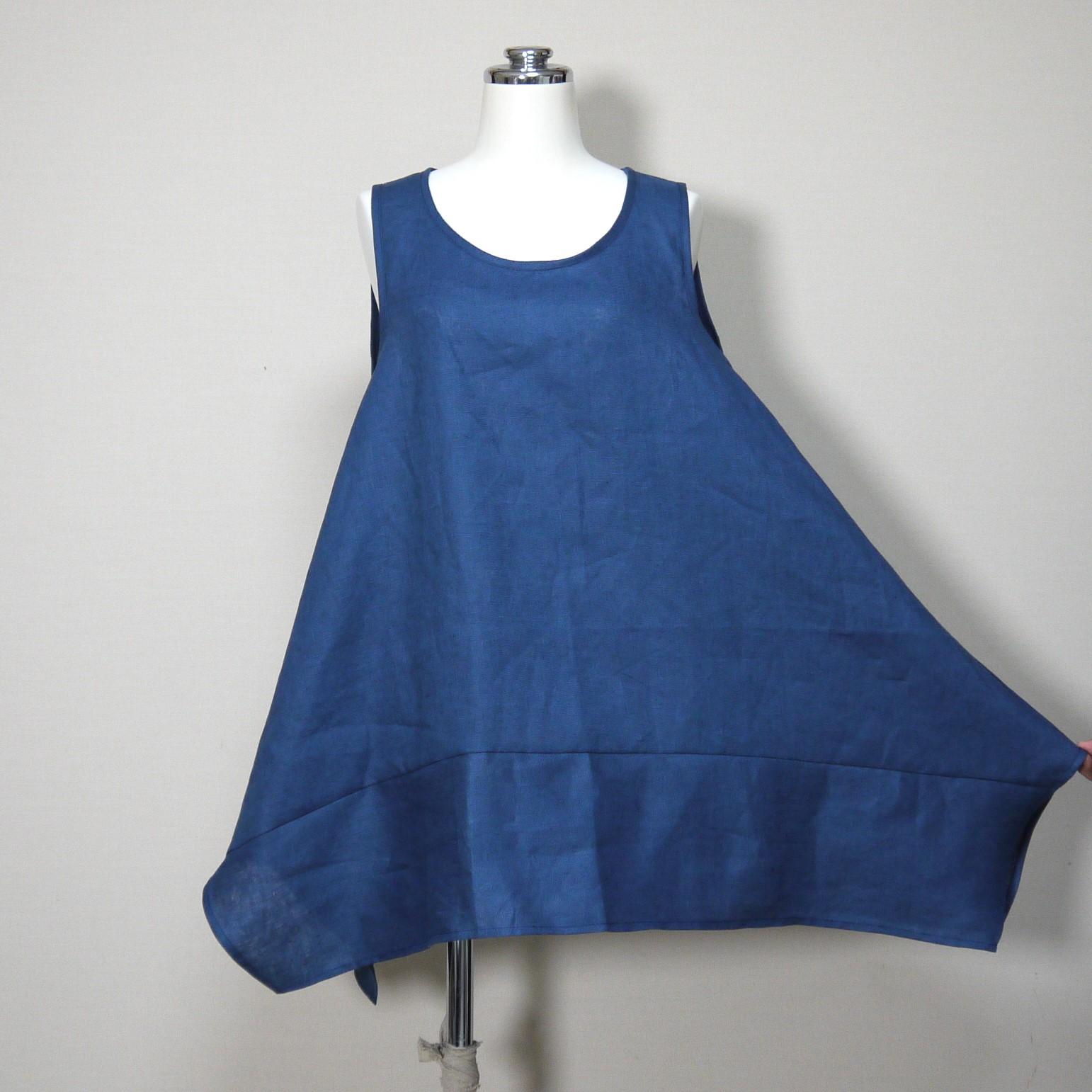 リネン◆フレアキャミ◆ブルー◆S・M・Ⅼ・LL(中厚、リネン100%) | 3枚目