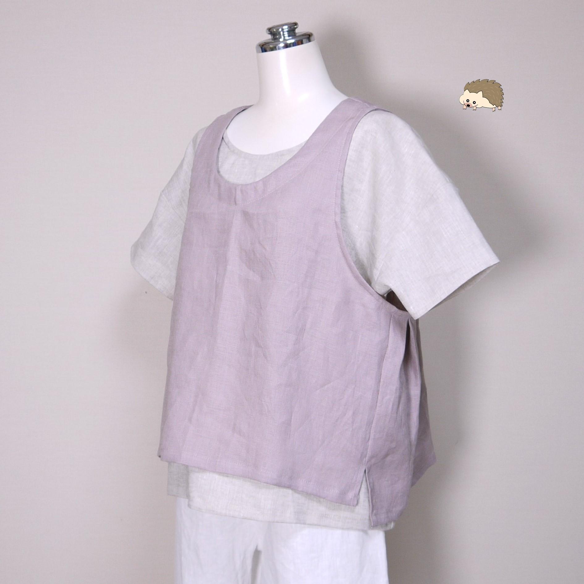 リネンのショートベスト◆オールドモーブ◆フリーサイズ(中厚、リネン100%)~ベスト・ジレ~1枚目の画像