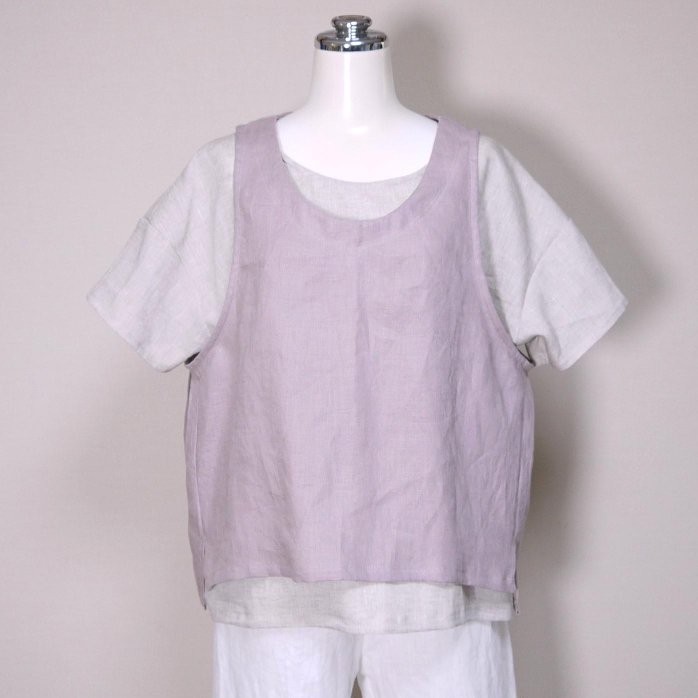 リネンのショートベスト◆オールドモーブ◆フリーサイズ(中厚、リネン100%)~ベスト・ジレ~ | 2枚目