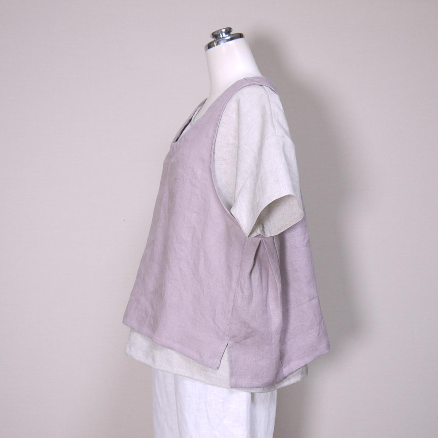 リネンのショートベスト◆オールドモーブ◆フリーサイズ(中厚、リネン100%)~ベスト・ジレ~ | 3枚目