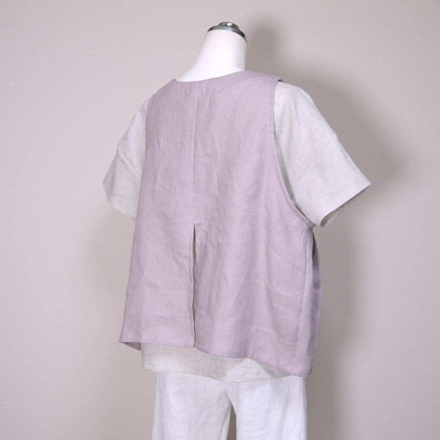 リネンのショートベスト◆オールドモーブ◆フリーサイズ(中厚、リネン100%)~ベスト・ジレ~ | 4枚目